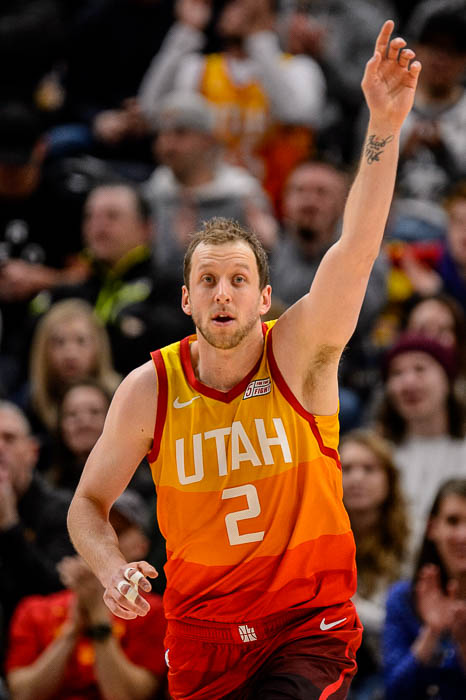 (Trent Nelson | The Salt Lake Tribune) Utah Jazz forward Joe Ingles (2) as the Utah Jazz host the San Antonio Spurs, NBA basketball in Salt Lake City on Saturday Feb. 9, 2019.