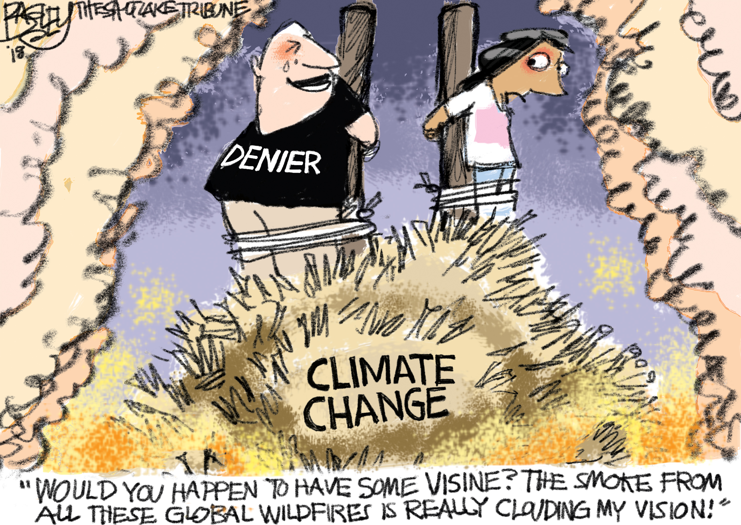 This Pat Bagley cartoon, titled “Smoke Gets in Your Eyes,” appears in The Salt Lake Tribune on Wednesday, Aug. 1, 2018.