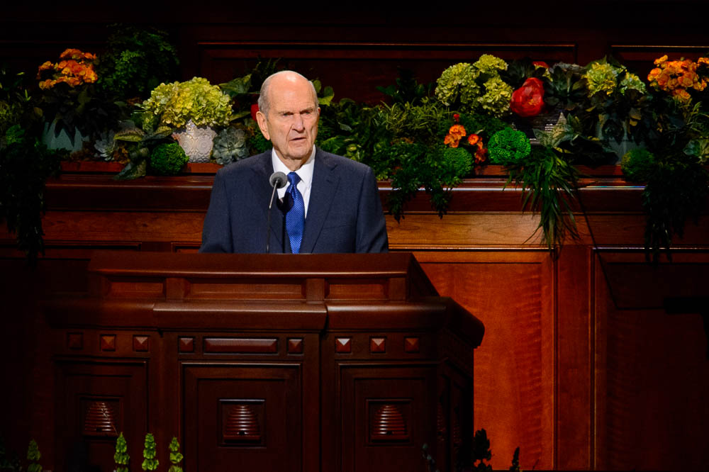 (Trent Nelson | The Salt Lake Tribune) President Russell M. Nelson speaks during the morning session of the189th Annual General Conference of The Church of Jesus Christ of Latter-day Saints in Salt Lake City on Sunday April 7, 2019.