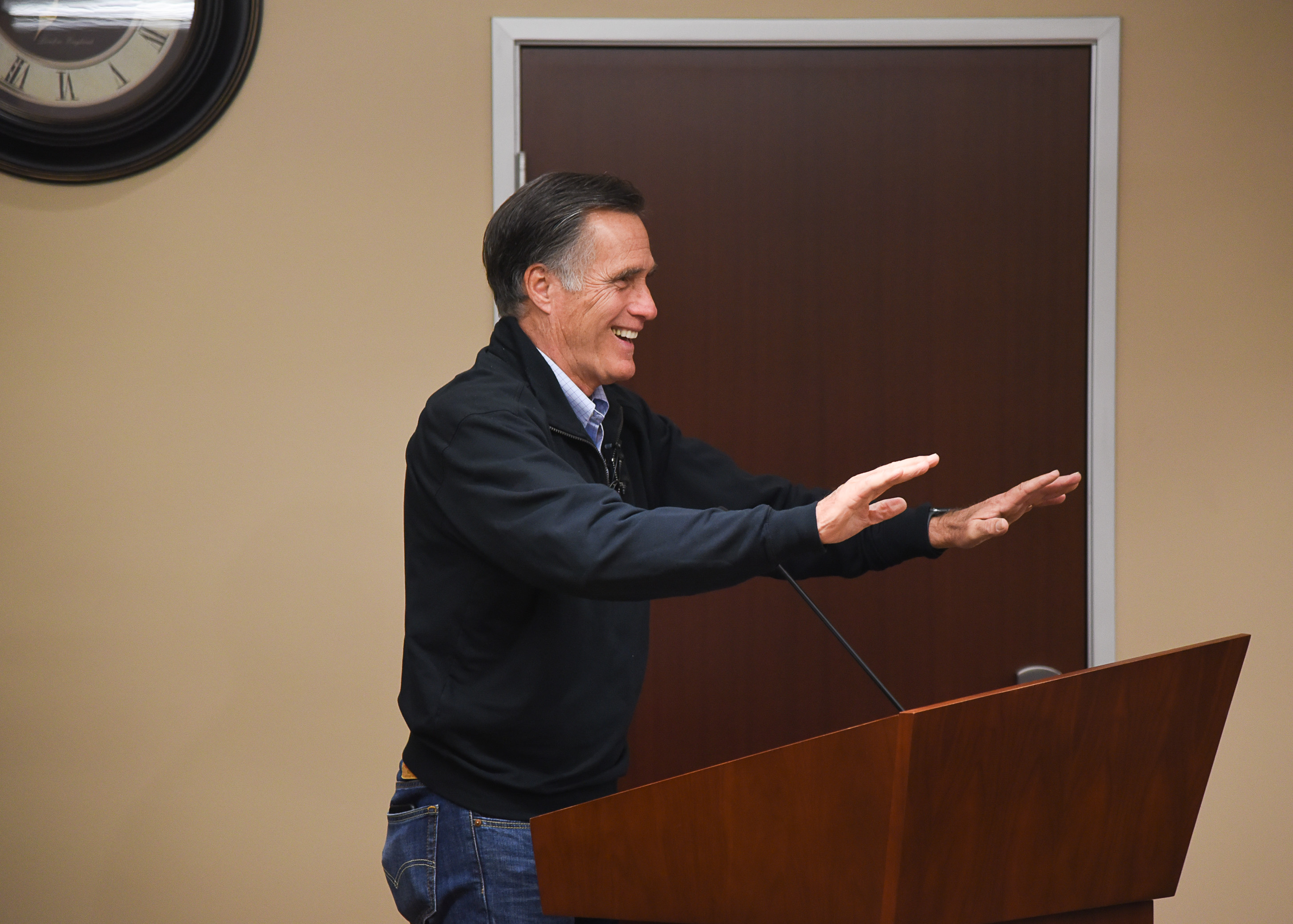 (Francisco Kjolseth | The Salt Lake Tribune) U.S. Senator Mitt Romney holds a town hall meeting at the Davis County administration building, Tuesday, January 22, 2019, to hear from local residents.