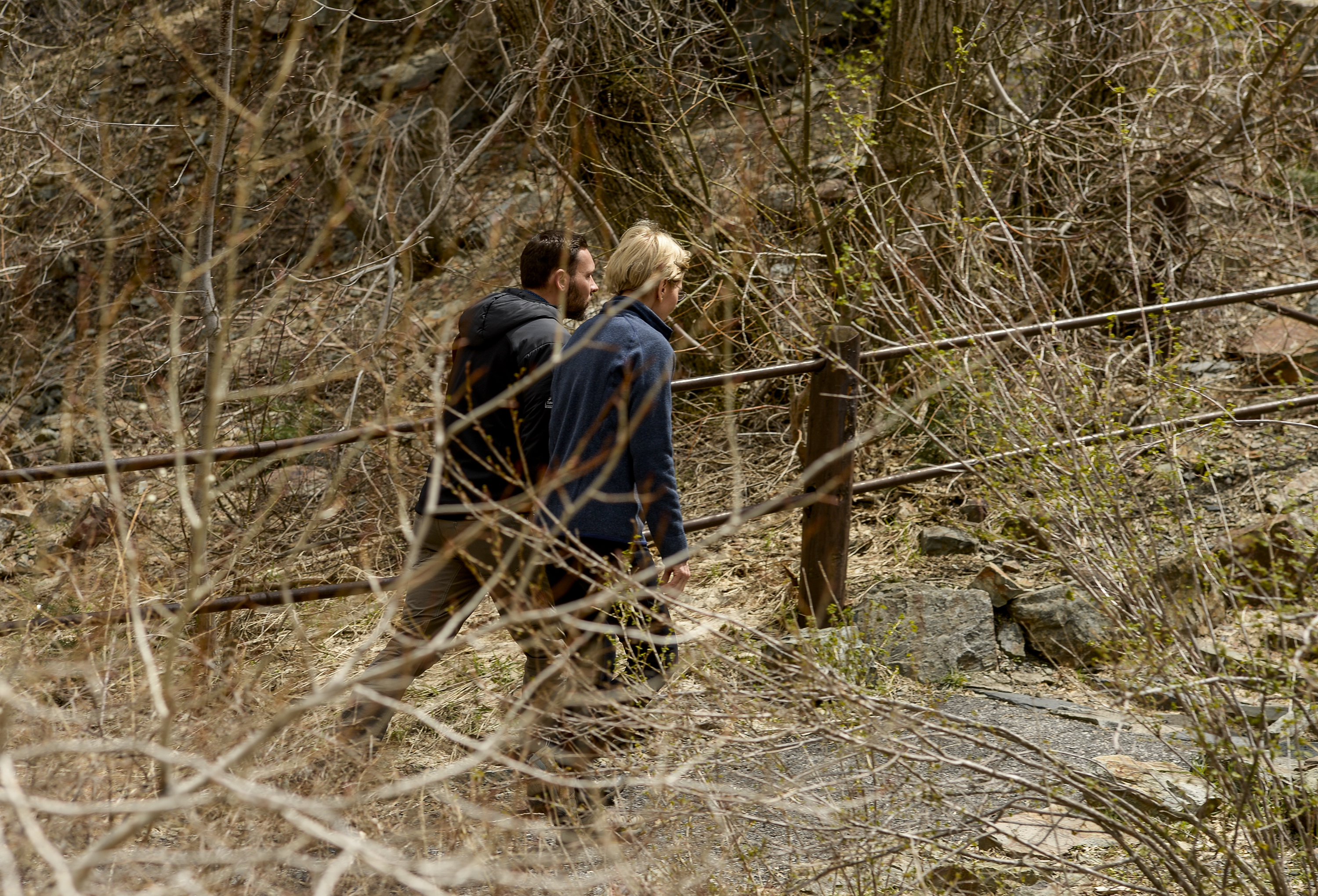 Leah Hogsten | The Salt Lake Tribune Massachusetts Sen. Elizabeth Warren takes a walking tour with Carl Fisher, executive director of UtahÕs Save Our Canyons organizationat Storm Mountain Picnic Area in Big Cottonwood Canyon, April 17, 2019 before speaking to Utah supporters Wednesday evening. Sen. Warren is a Democratic 2020 presidential candidate. 