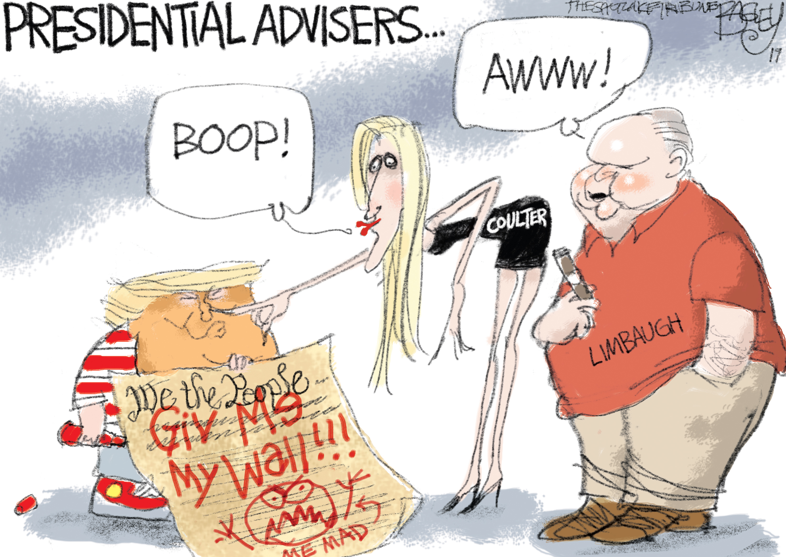(Pat Bagley | The Salt Lake Tribune) This cartoon by Pat Bagley titled "Proud Shutdown Parents" appears in The Salt Lake Tribune on Friday, Jan. 18, 2019.