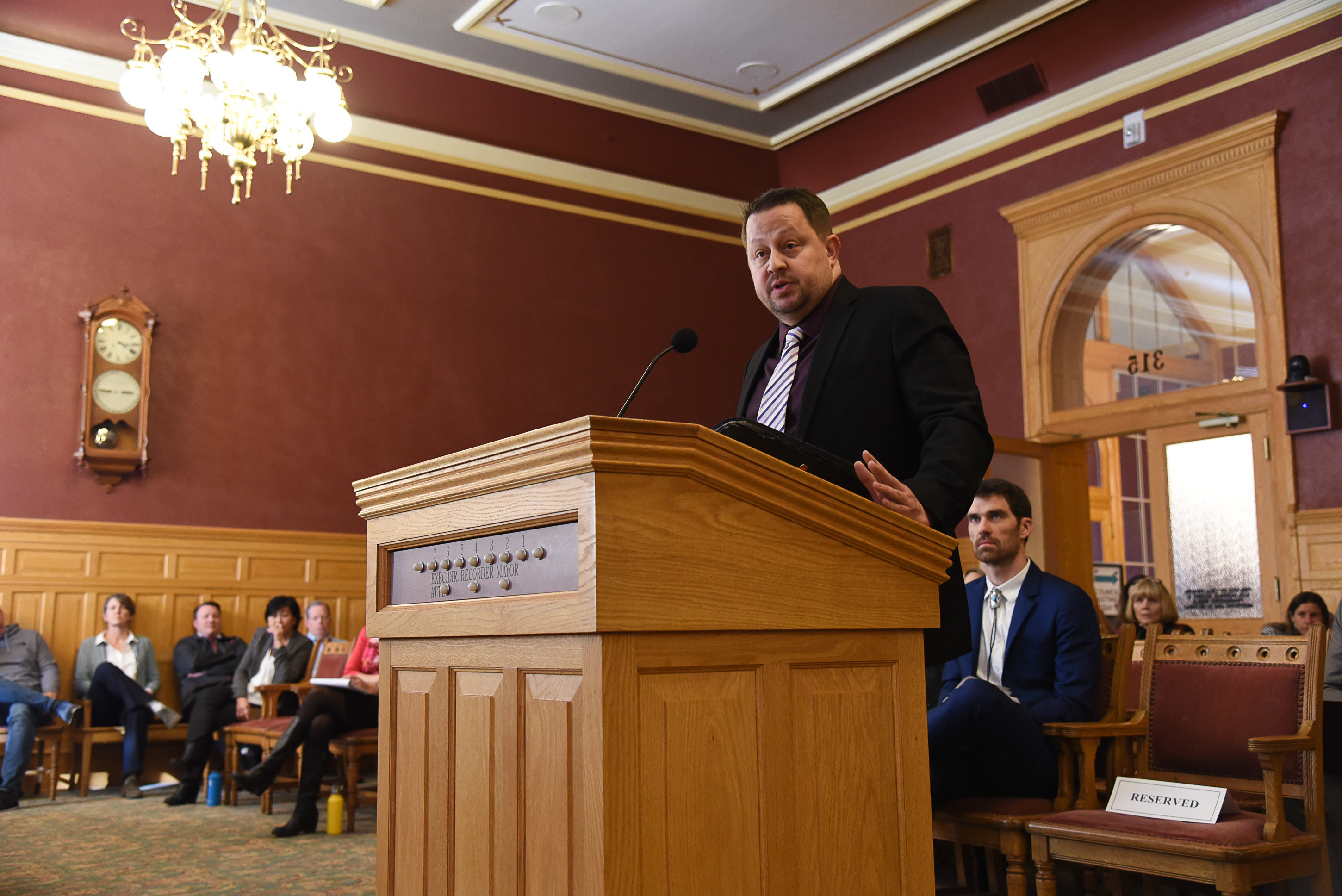 (Francisco Kjolseth | The Salt Lake Tribune) Kyle R. Deans is the first to go before the Salt Lake City Council as it interviews candidates at its work session meeting on Tuesday, Jan. 22, 2019, to fill a vacancy for District 4 left by former Councilman Derek Kitchen, who is now serving as a state senator. A total of 22 had applied, two dropped out and two weren't present to speak in council chambers where each candidate was given 5 minutes to speak and promote why they would be the best choice for the position. 