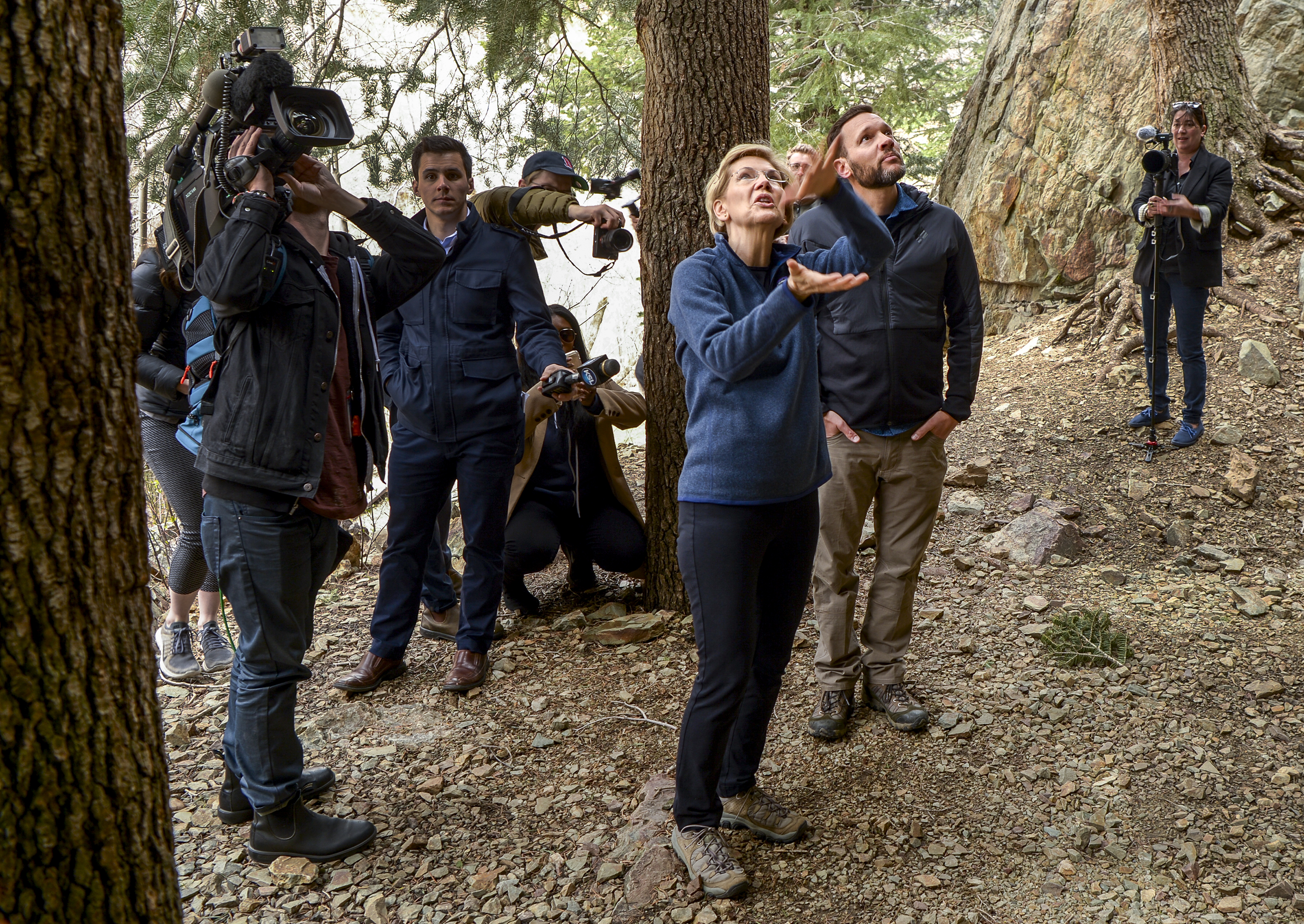 Leah Hogsten | The Salt Lake Tribune Massachusetts Sen. Elizabeth Warren takes a walking tour with Carl Fisher, executive director of UtahÕs Save Our Canyons organizationat Storm Mountain Picnic Area in Big Cottonwood Canyon, April 17, 2019 before speaking to Utah supporters Wednesday evening. Sen. Warren is a Democratic 2020 presidential candidate. 