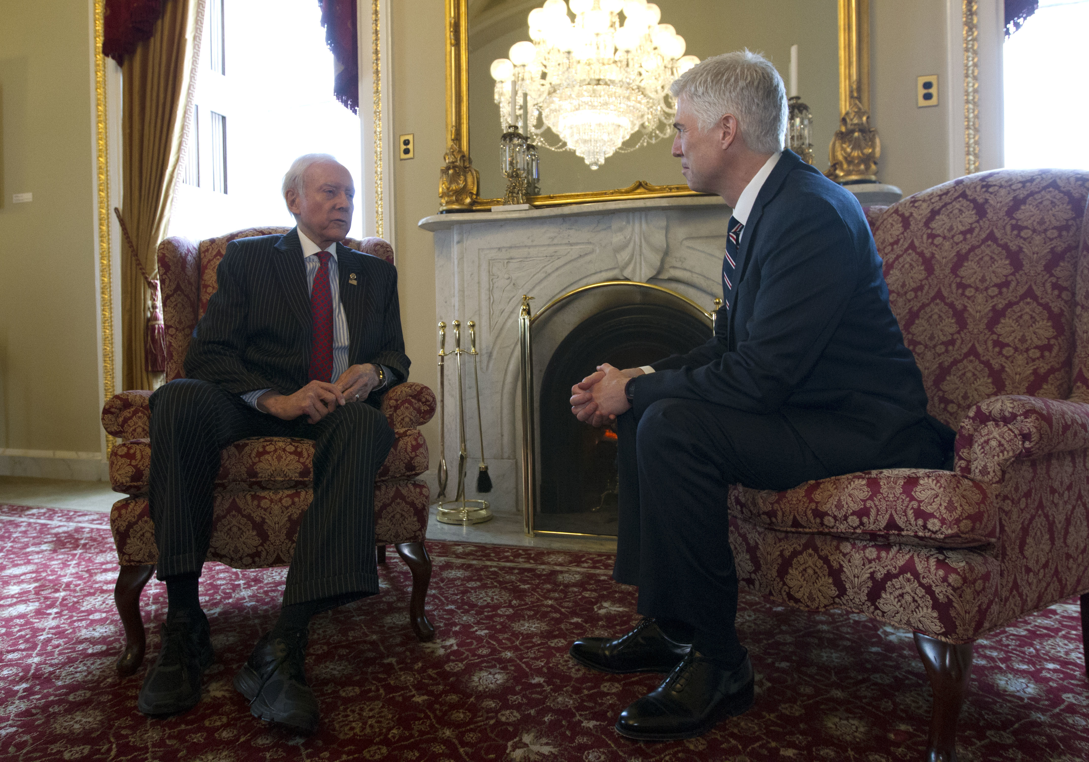 (Jose Luis Magana | AP Photo) Supreme Court Justice nominee Neil Gorsuch, right, meets with Sen. Orrin Hatch, R-Utah In Hatch's office on Capitol Hill in Washington, Wednesday, Feb. 1, 2017.
