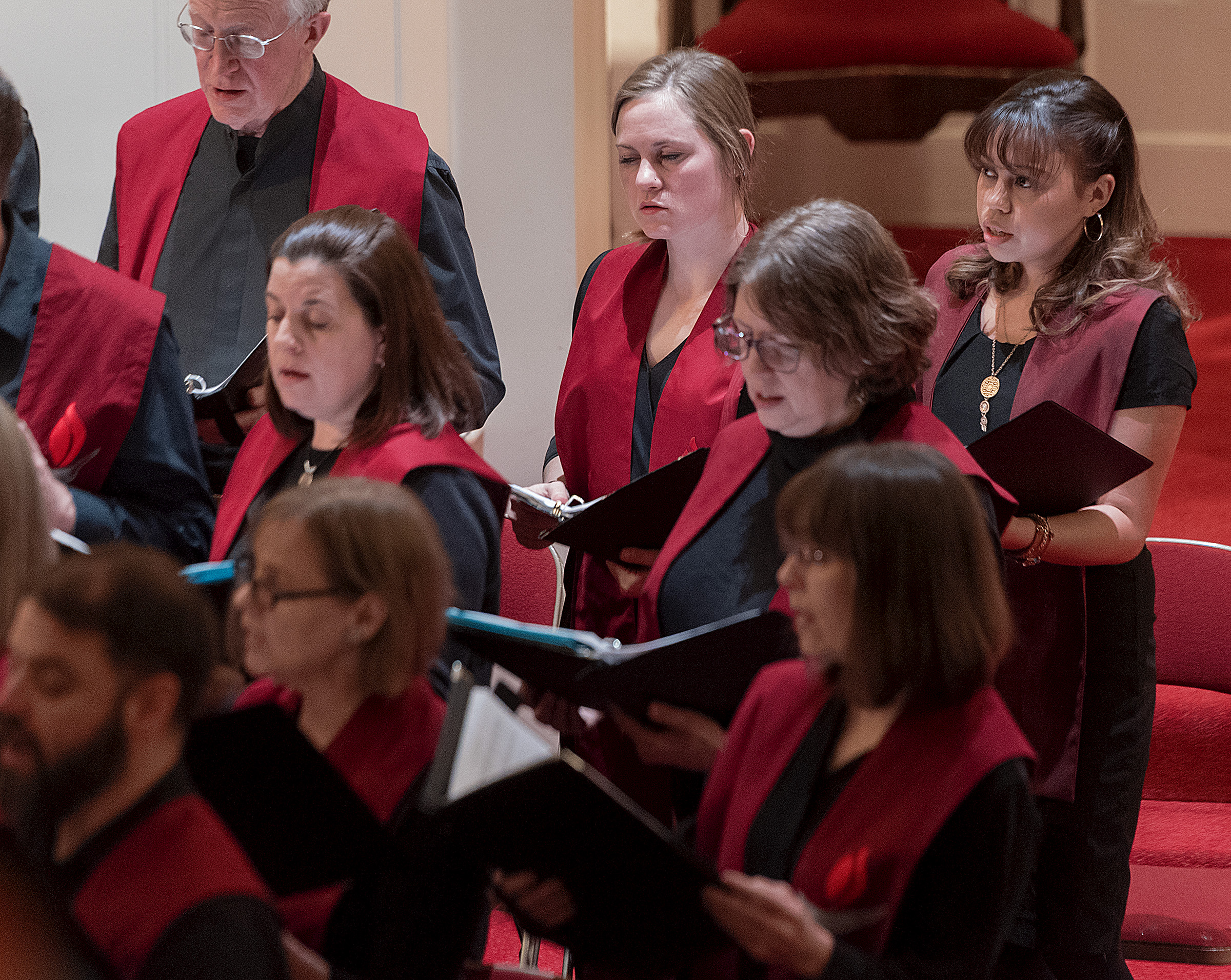 Michael Mangum | Special to the Tribune Vicky Chavez, top right, sings with the rest of the choir during a vigil held at First Unitarian Church in Salt Lake City, UT on Wednesday, January 30th, 2019. The vigil marked the one-year anniversary of when Chavez came to the church seeking sanctuary from deportation.
