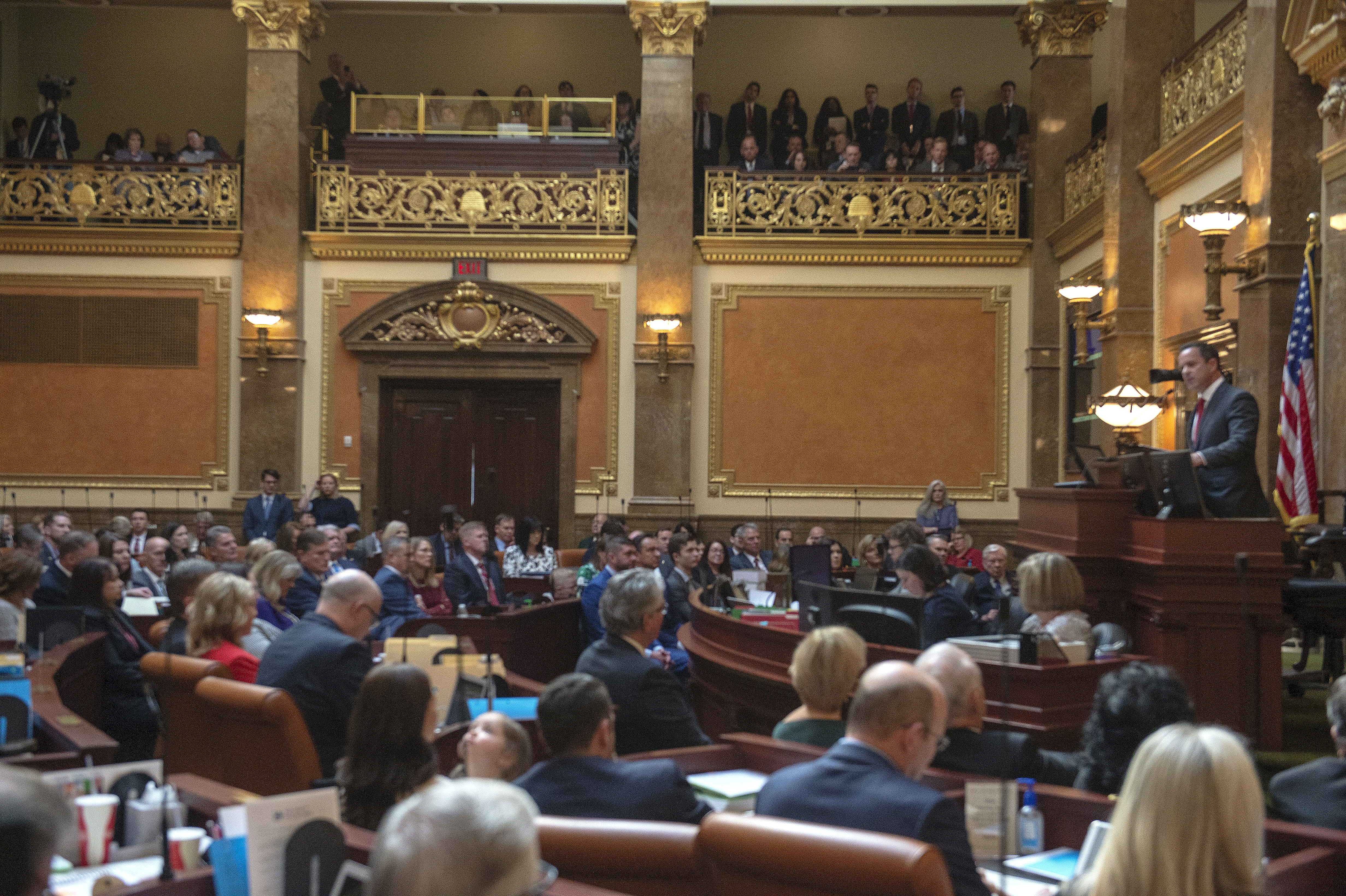 (Rick Egan | The Salt Lake Tribune) New House Speaker Brad Wilson conducts business in the House of Representatives, on the first day of the 2019 Utah Legislative session, Monday, Jan. 28, 2019. 
