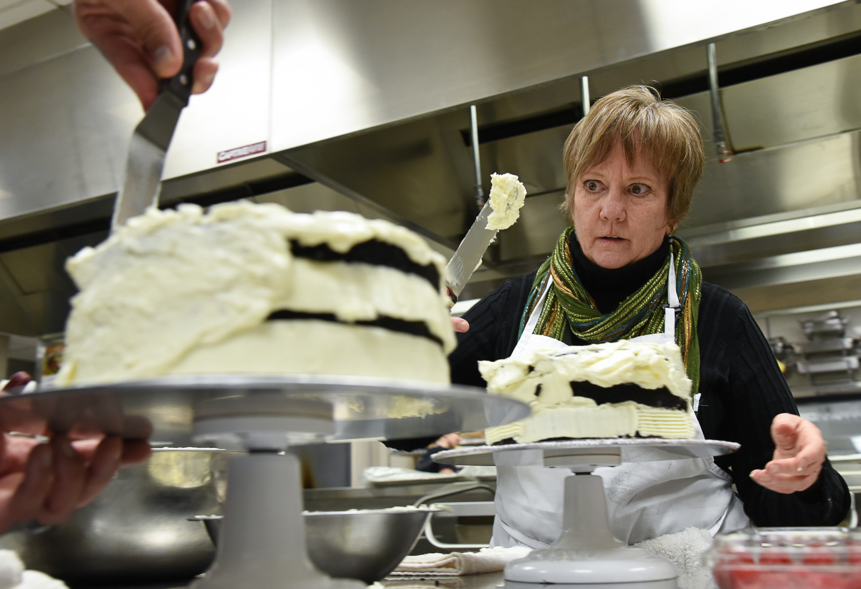 (Francisco Kjolseth | The Salt Lake Tribune) Learning a new craft, actress Betsy West prepares for an upcoming role of a Southern Baptist bakery owner in North Carolina faced with a request to bake a cake for a gay couple getting married for Salt Lake Acting Company's production of "The Cake." A self admitted baking novice, West, in search of better authenticity in portraying her role received a one-on-one lesson from the chef's at Flourish.