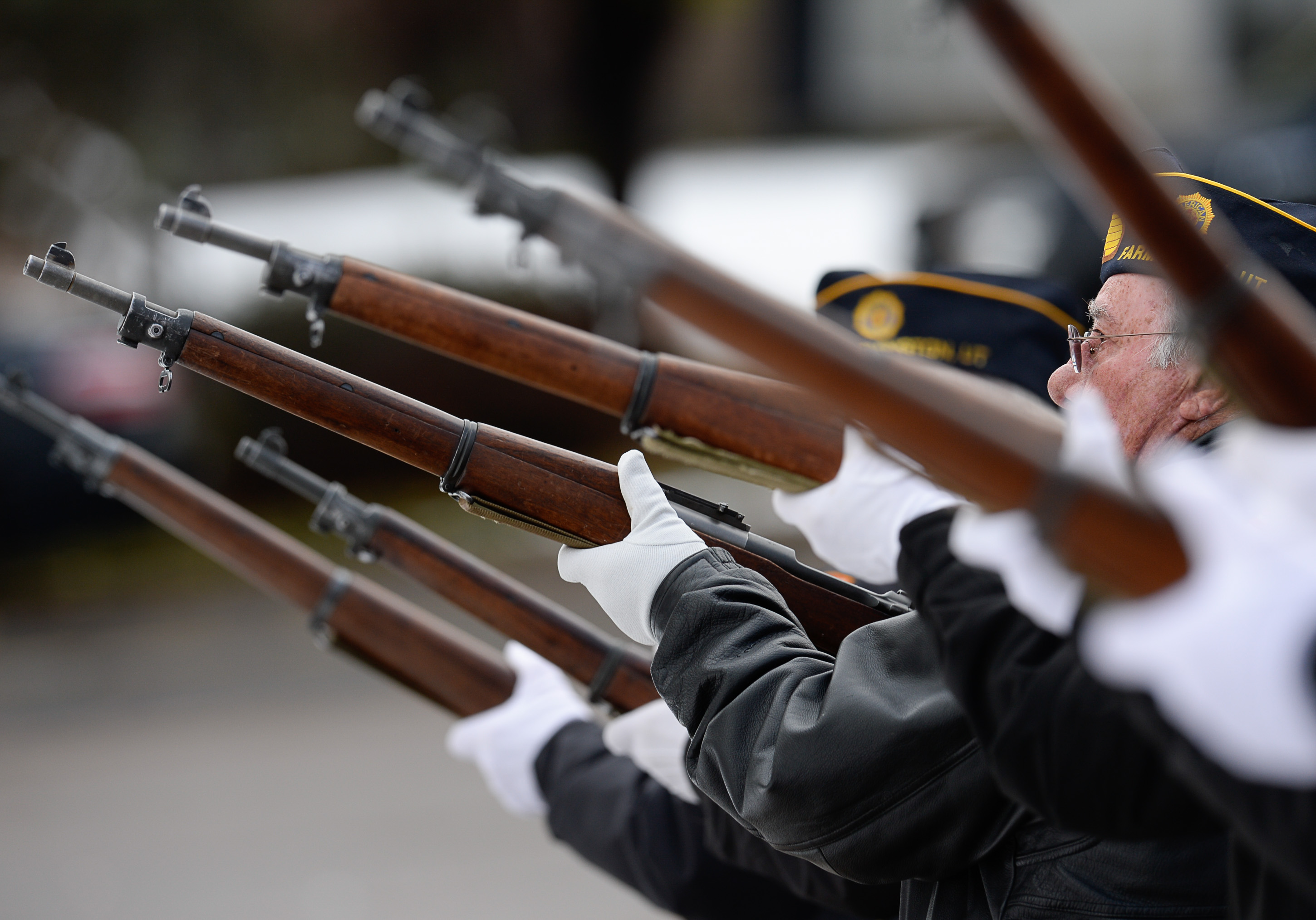 (Francisco Kjolseth | The Salt Lake Tribune) Members of the American Legion, Farmington, Post 27, honor former congressman Jim Hansen at the Farmington City Cemetery with a gun salute, Saturday, Nov. 24, 2018.