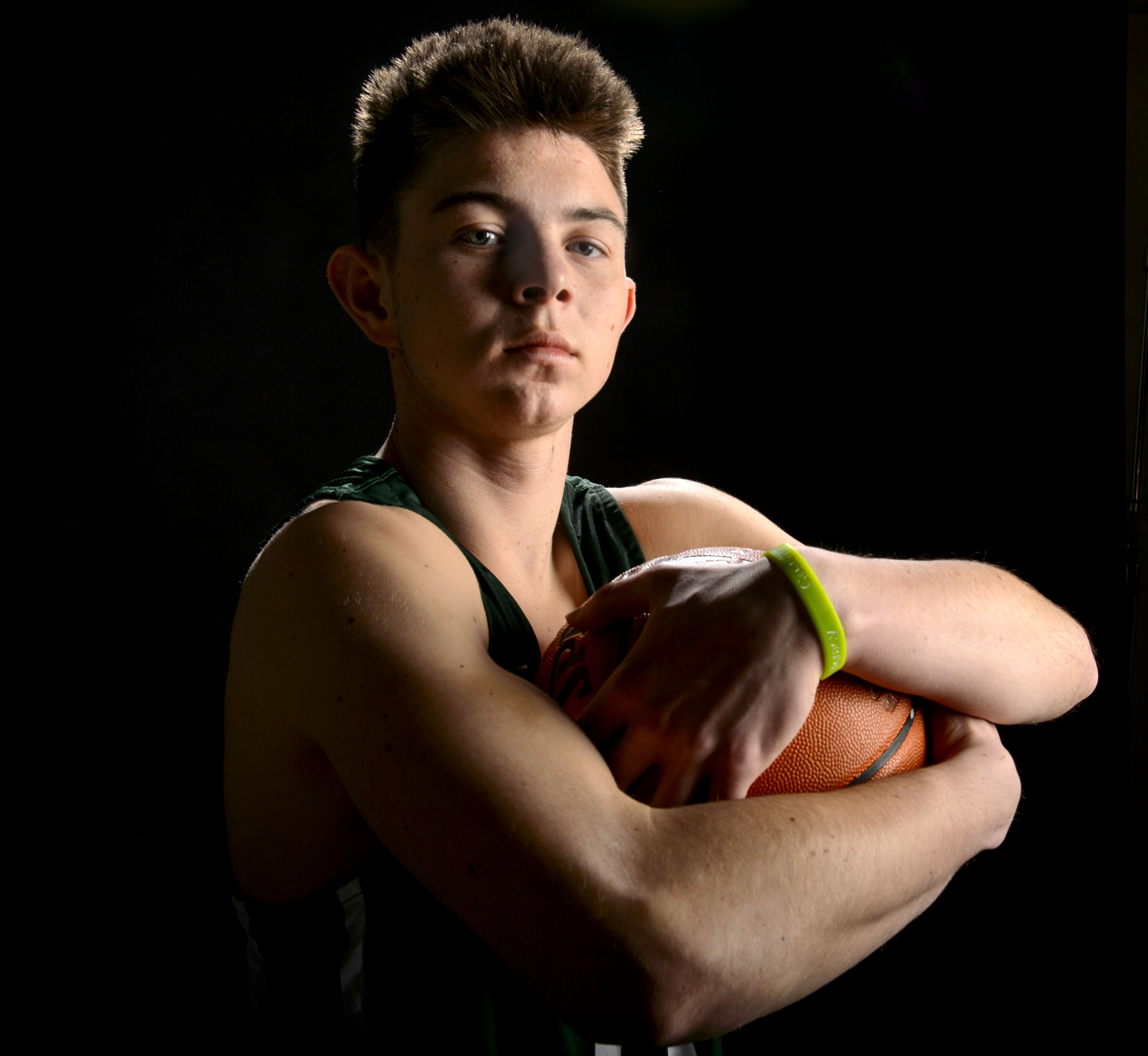 (Steve Griffin | The Salt Lake Tribune) Prep basketball Rylan Jones, Olympus, in the Salt Lake Tribune studio in Salt Lake City Tuesday April 10, 2018.