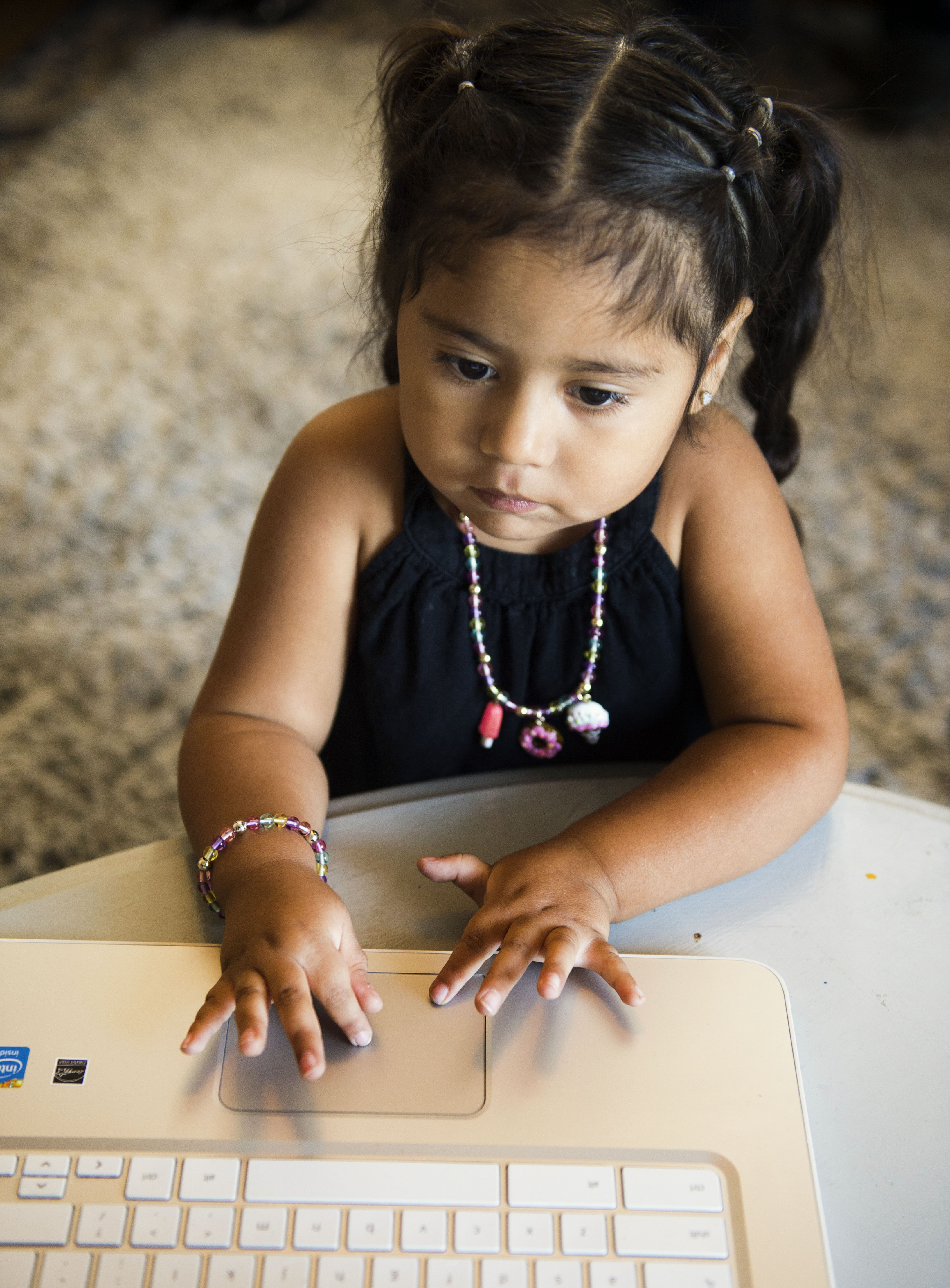 (Rick Egan | The Salt Lake Tribune) Kiara Santana, 3, works on a computer program from Waterford UPSTART, an online preschool, Friday, Sept. 21, 2018.
