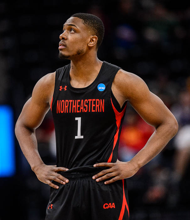 (Trent Nelson | The Salt Lake Tribune) Northeastern Huskies guard Shawn Occeus (1) as Kansas faces Northeastern in the 2019 NCAA Tournament in Salt Lake City on Thursday March 21, 2019.