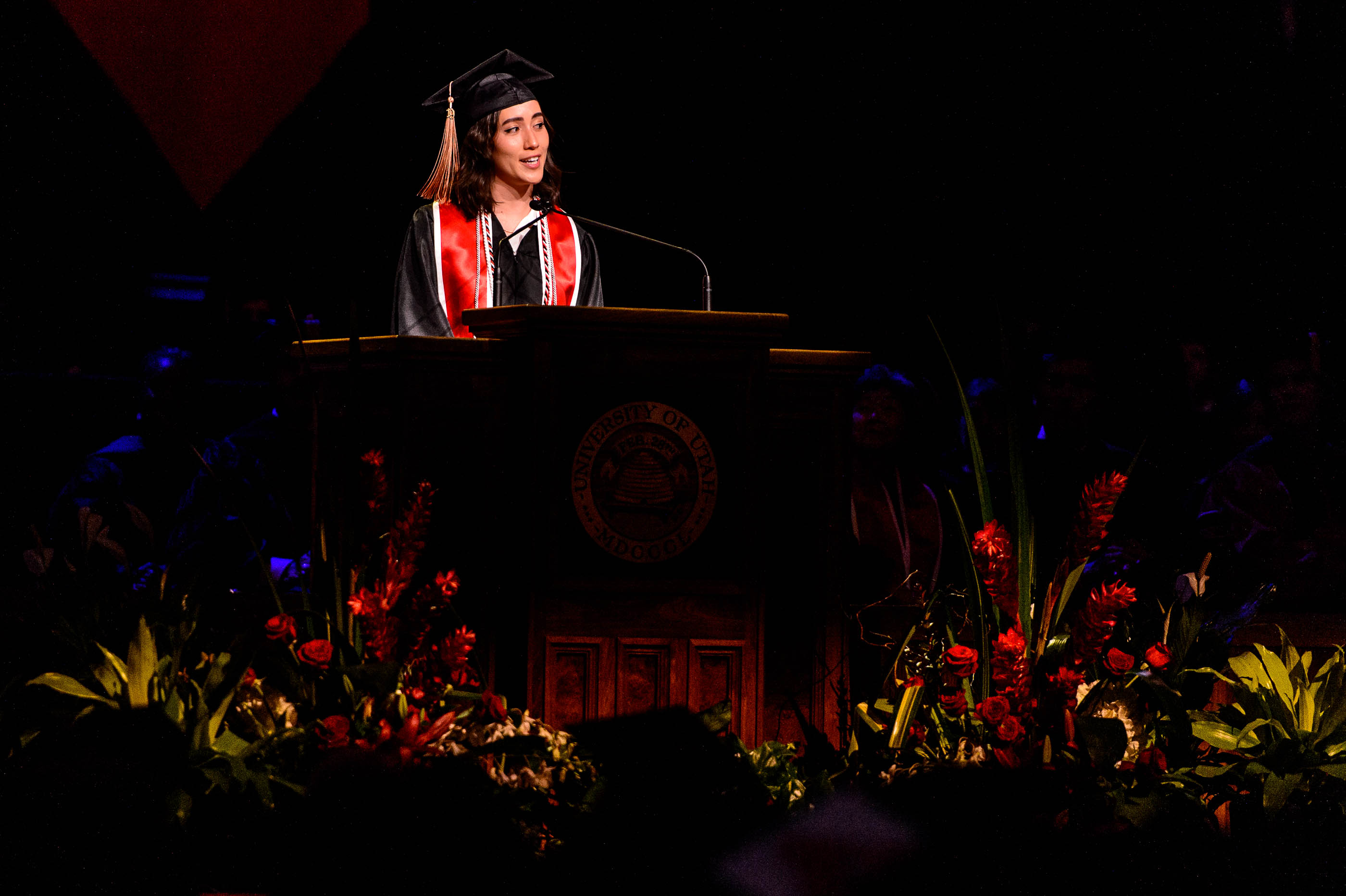 (Trent Nelson | The Salt Lake Tribune) Alisa Cloward speaks at the University of Utah's commencement ceremony, in Salt Lake City on Thursday May 2, 2019.