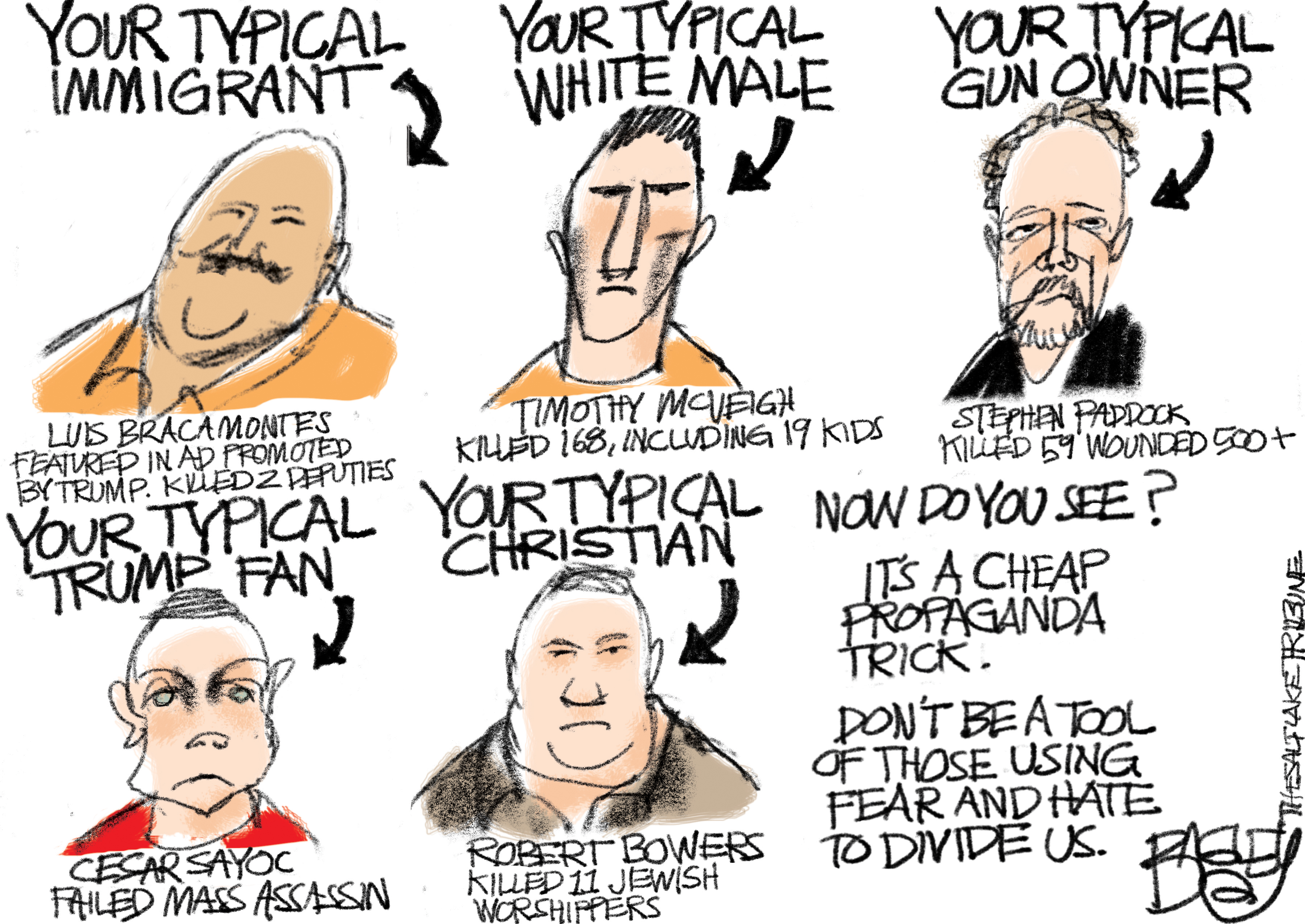 (Pat Bagley | The Salt Lake Tribune) This cartoon titled "Race-Baiter-Chief" appears in The Salt Lake Tribune on Sunday, Nov. 4, 2018.