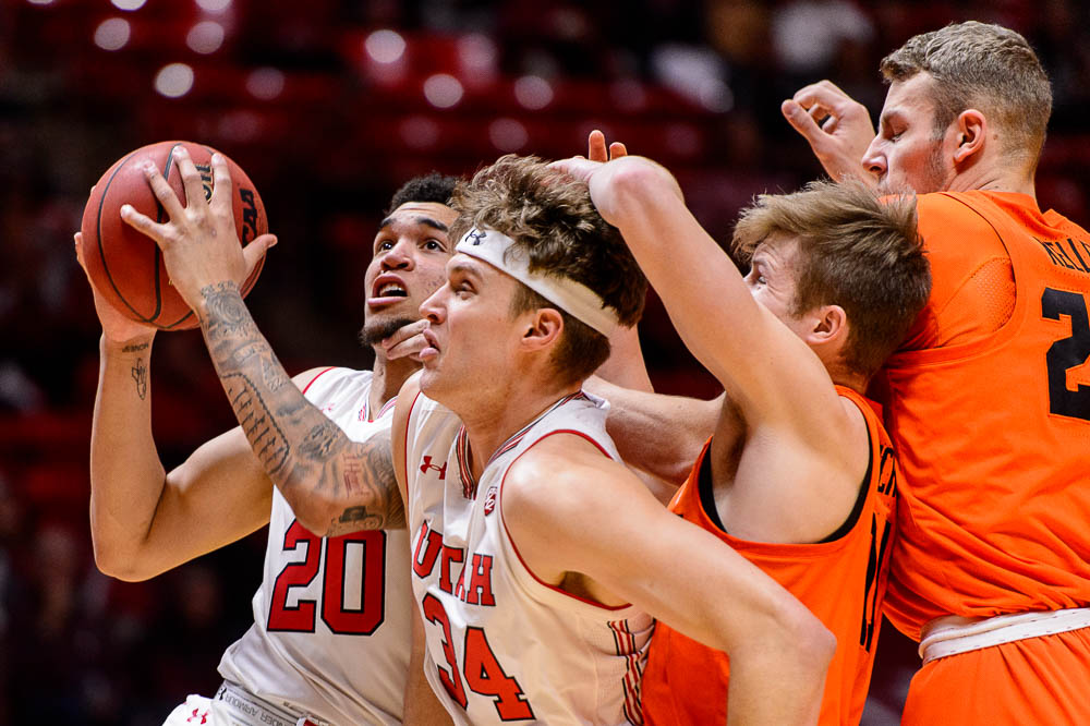 (Trent Nelson | The Salt Lake Tribune) Utah Utes forward Timmy Allen (20) as Utah hosts Oregon State, NCAA basketball in Salt Lake City on Saturday Feb. 2, 2019.