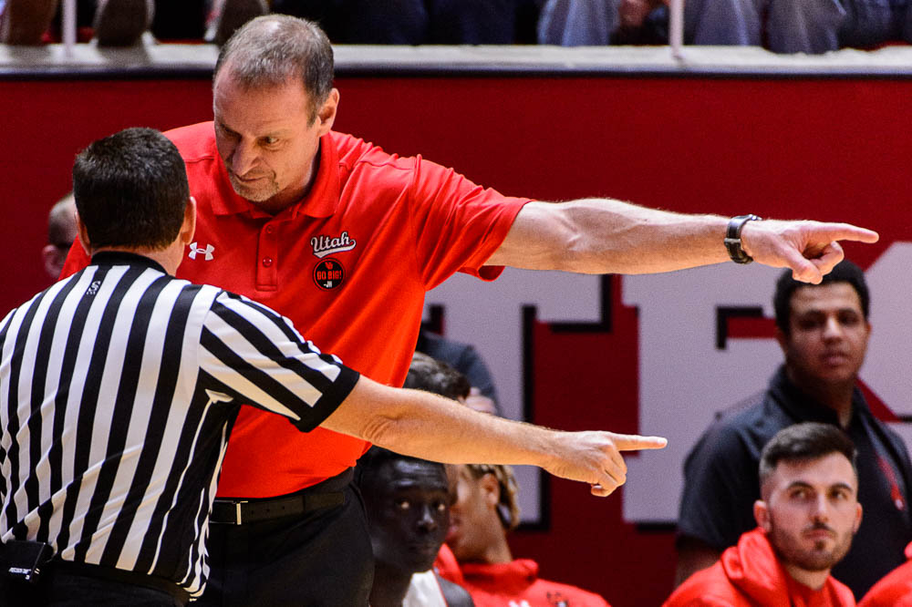 (Trent Nelson | The Salt Lake Tribune) Utah coach Larry Krystkowiak as Utah hosts Oregon State, NCAA basketball in Salt Lake City on Saturday Feb. 2, 2019.