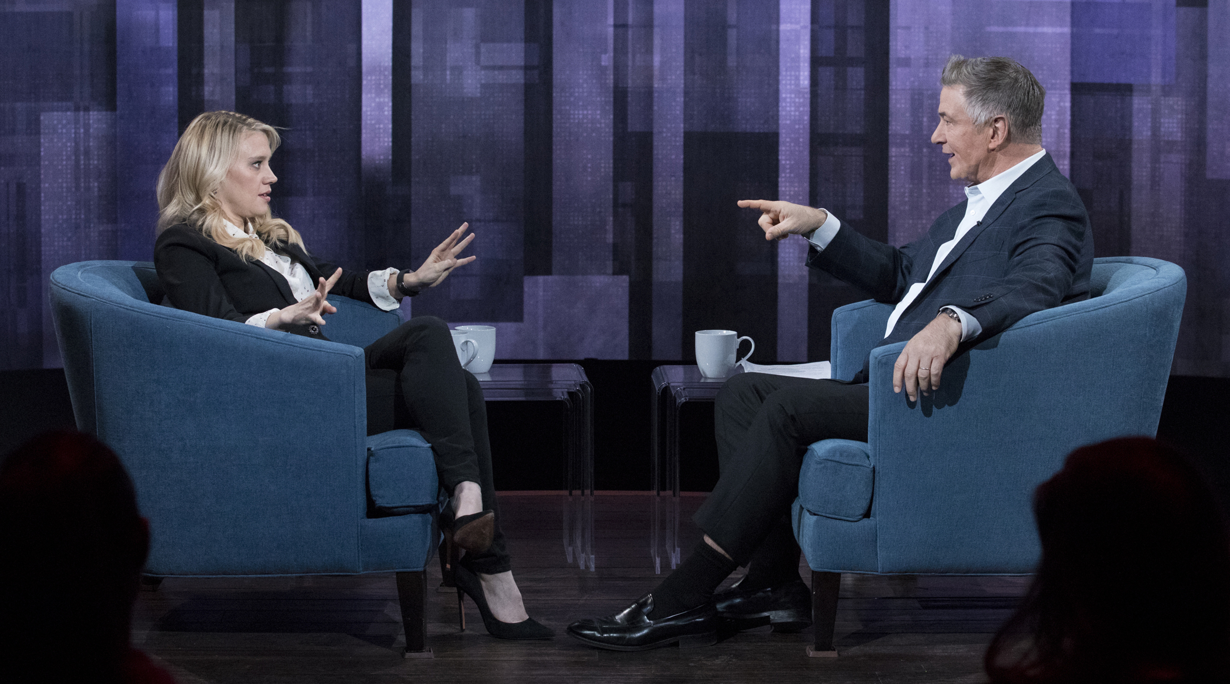 (Photo courtesy Heidi Gutman/ABC) Alec Baldwin interviews Kate McKinnon on “The Alec Baldwin Show.”