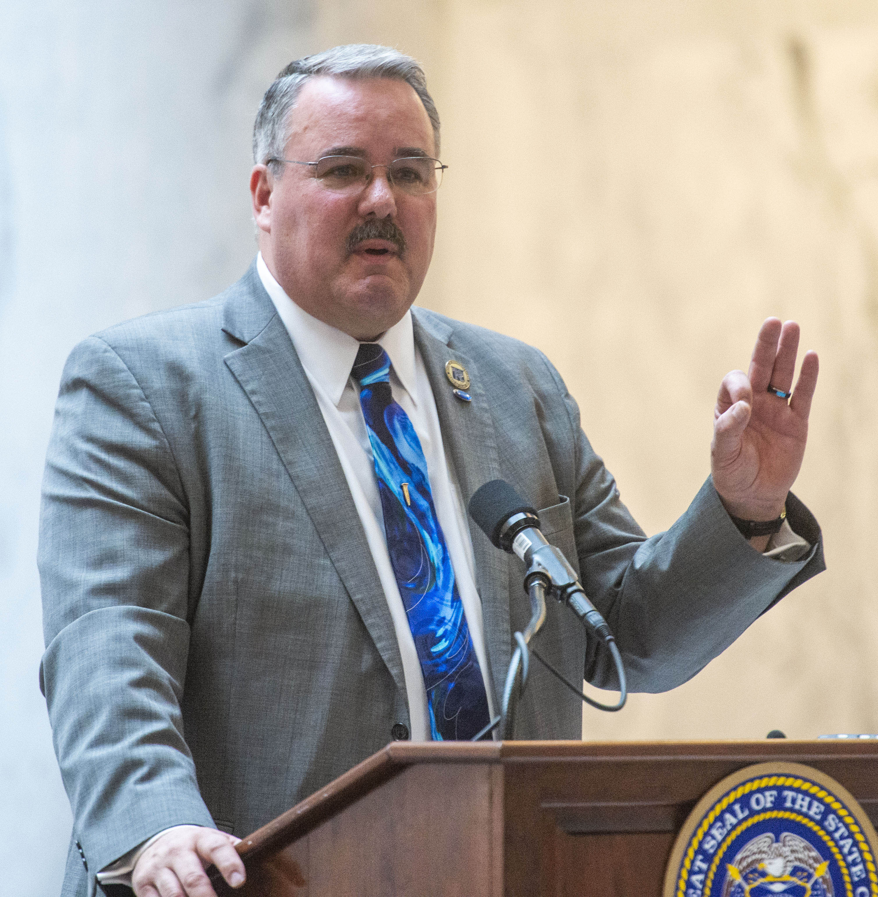 (Rick Egan | The Salt Lake Tribune) Sen. Lee Perry says a few words, before Gov. Gary R. Herbert signed the new hate crimes bill, at the Utah State Capitol, Tuesday, April 2, 2019. 