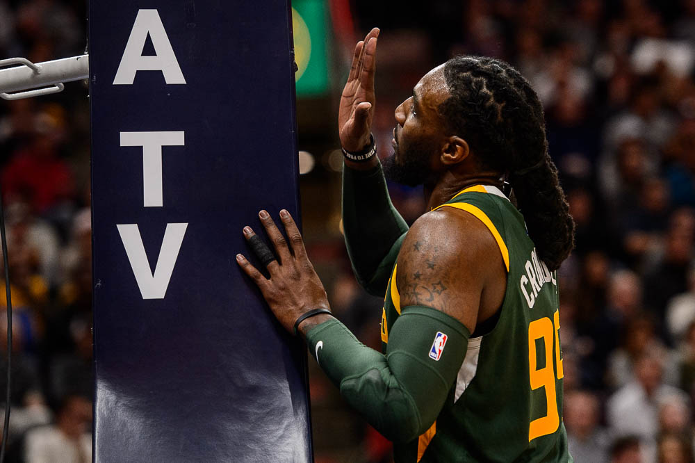 (Trent Nelson | The Salt Lake Tribune) Utah Jazz forward Jae Crowder (99) as the Utah Jazz host the Denver Nuggets, NBA basketball in Salt Lake City on Wednesday Jan. 23, 2019.