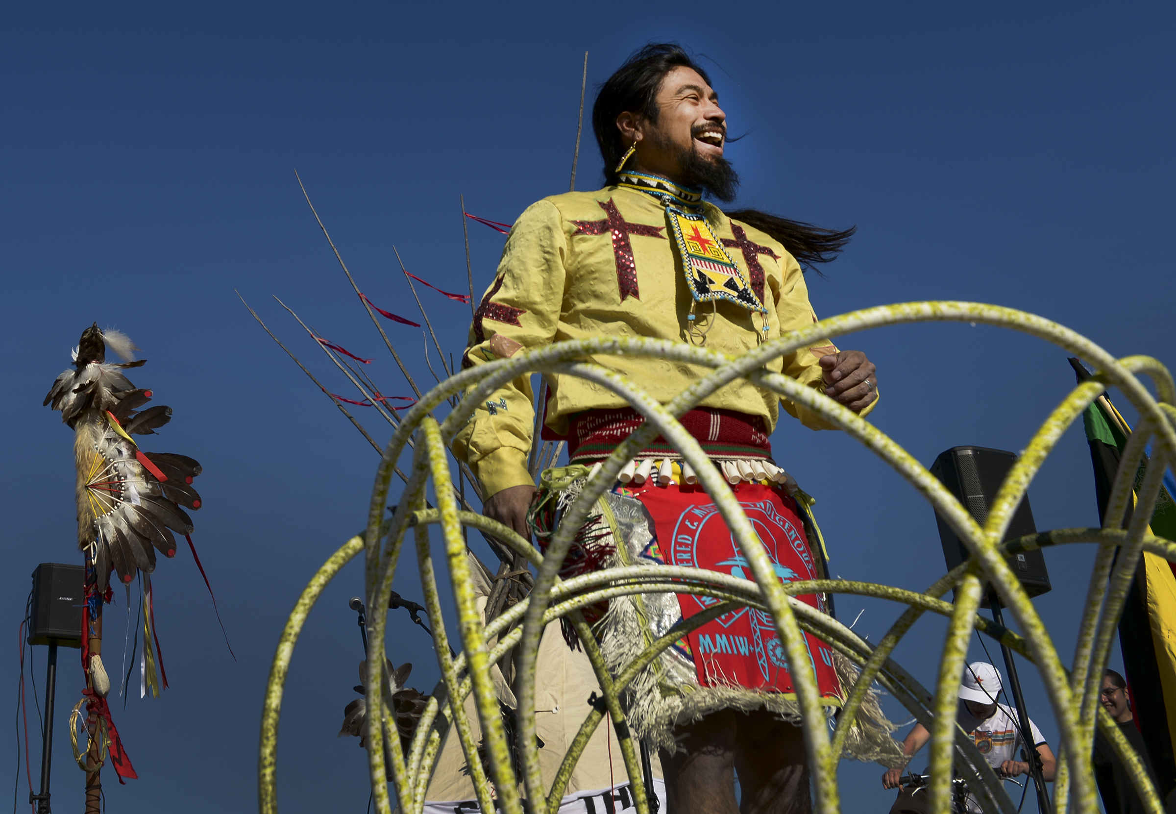 Leah Hogsten | The Salt Lake Tribune Carl Moore, a Hopi and Chemehuevi Native American performs a hoop dance in honor of Mother Earth. Moore also made offerings, sang and gave a prayer during the May Day celebration. The "Stop the Polluting Port" community coalition staged a May Day celebration, calling for respect and awareness of the water, earth and air regarding the 20,000 acres west of Salt Lake City where the inland port industrial site has been proposed.