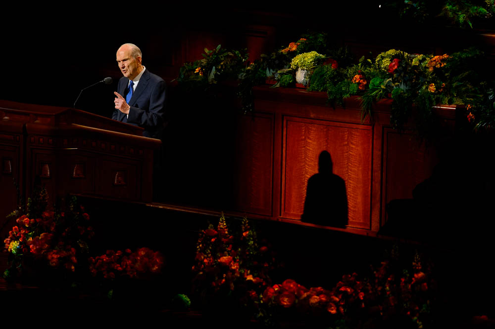 (Trent Nelson | The Salt Lake Tribune) President Russell M. Nelson speaks during the morning session of the189th Annual General Conference of The Church of Jesus Christ of Latter-day Saints in Salt Lake City on Sunday April 7, 2019.