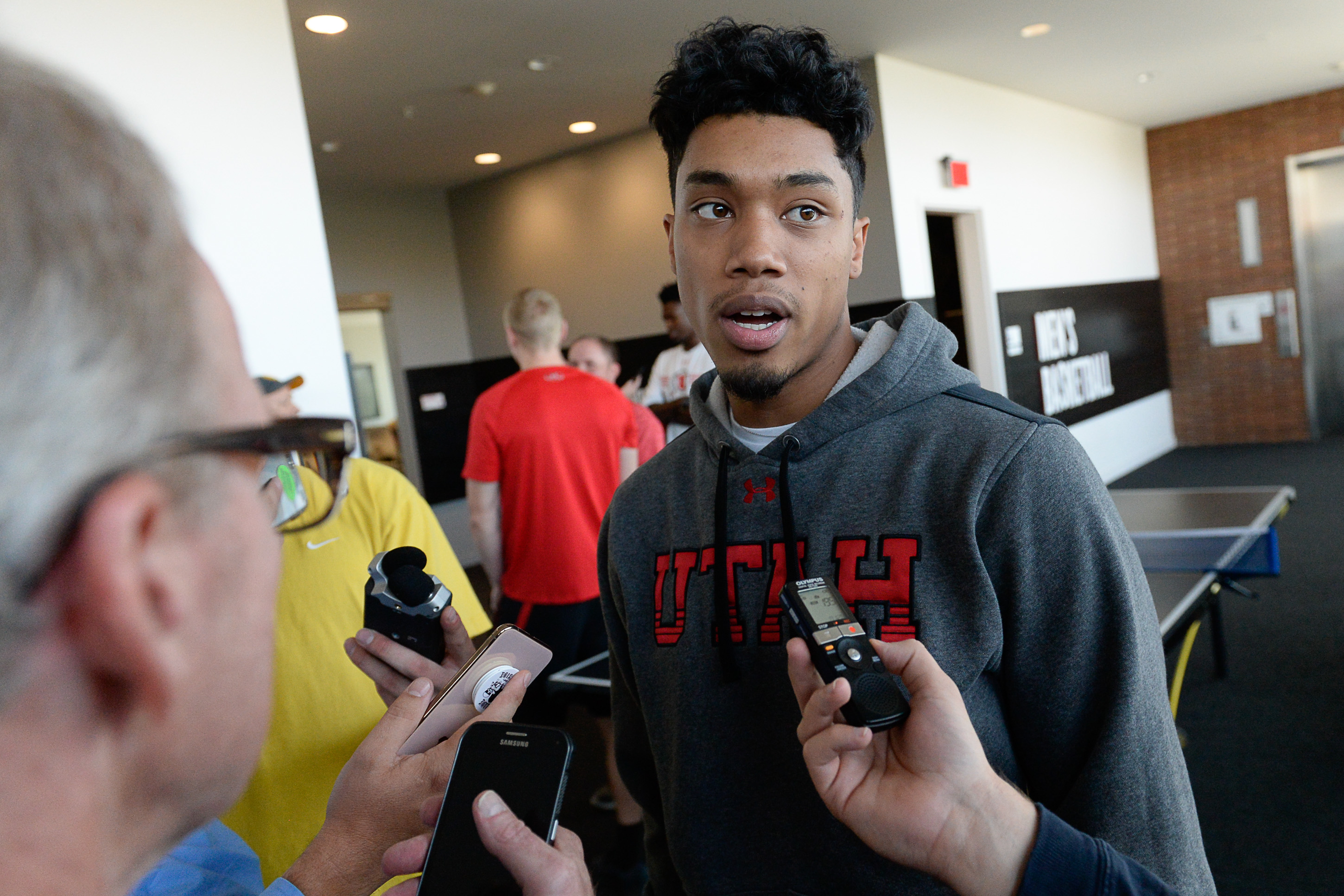 (Francisco Kjolseth | The Salt Lake Tribune) Utah senior Sedrick Barefield speaks with the press during media day at the Ute basketball practice facility on Wed. Sept. 26, 2018.
