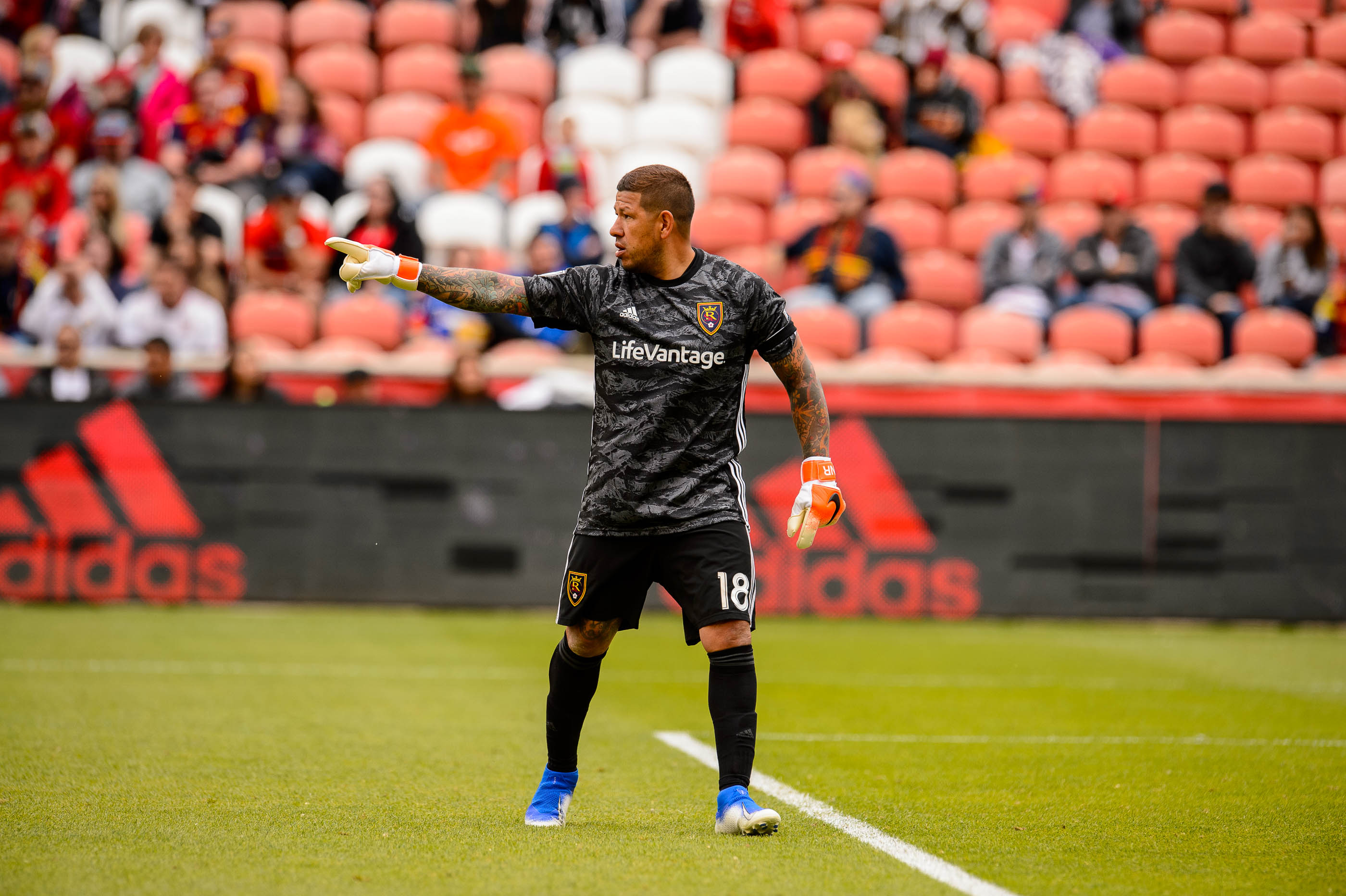 (Trent Nelson | The Salt Lake Tribune) Real Salt Lake goalkeeper Nick Rimando (18) as Real Salt Lake hosts Toronto FC, MLS Soccer at Rio Tinto Stadium in Sandy on Saturday May 18, 2019.