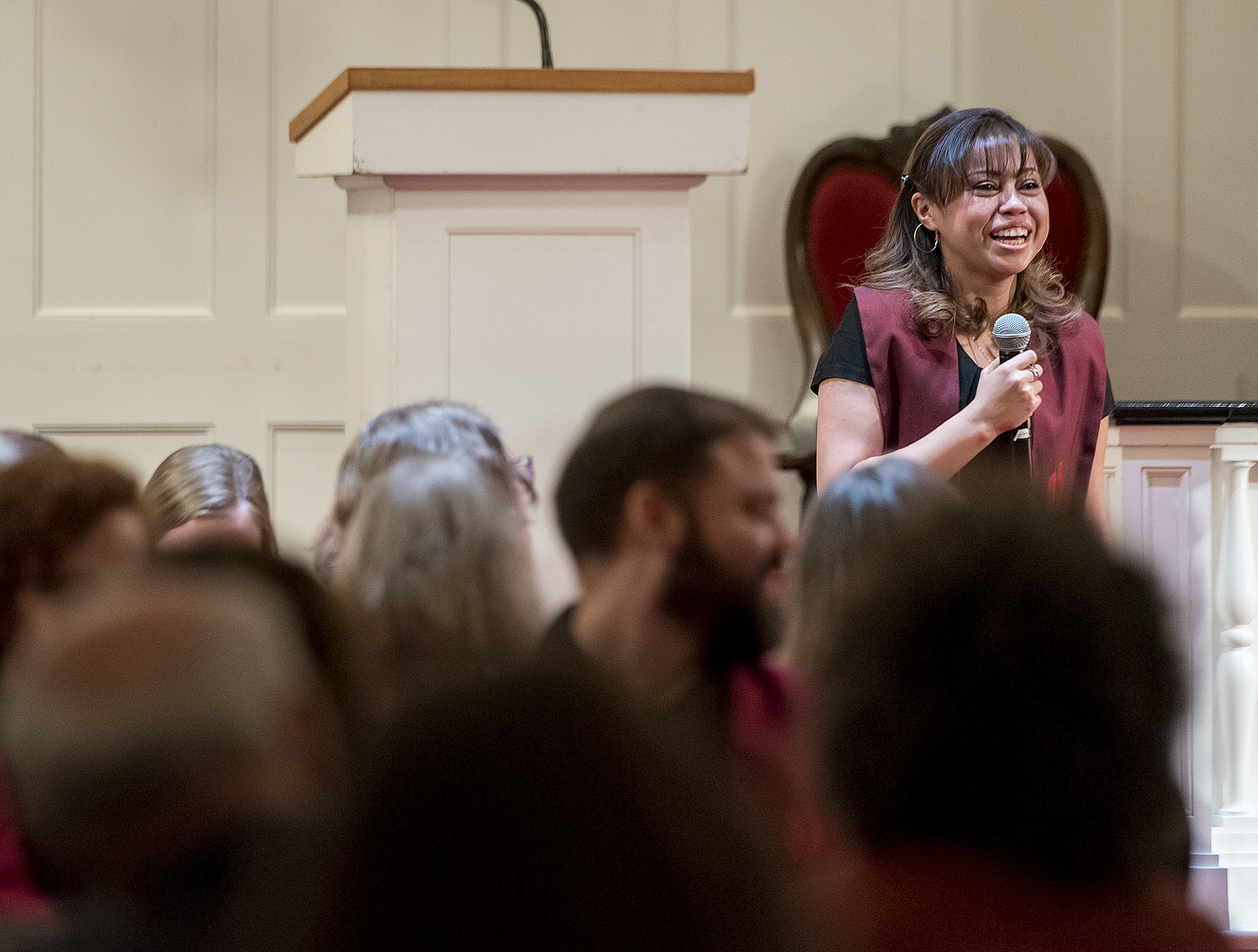 Michael Mangum | Special to the Tribune Vicky Chavez speaks to the congregation during a vigil held at First Unitarian Church in Salt Lake City, UT on Wednesday, January 30th, 2019. The vigil marked the one-year anniversary of when Chavez came to the church seeking sanctuary from deportation.