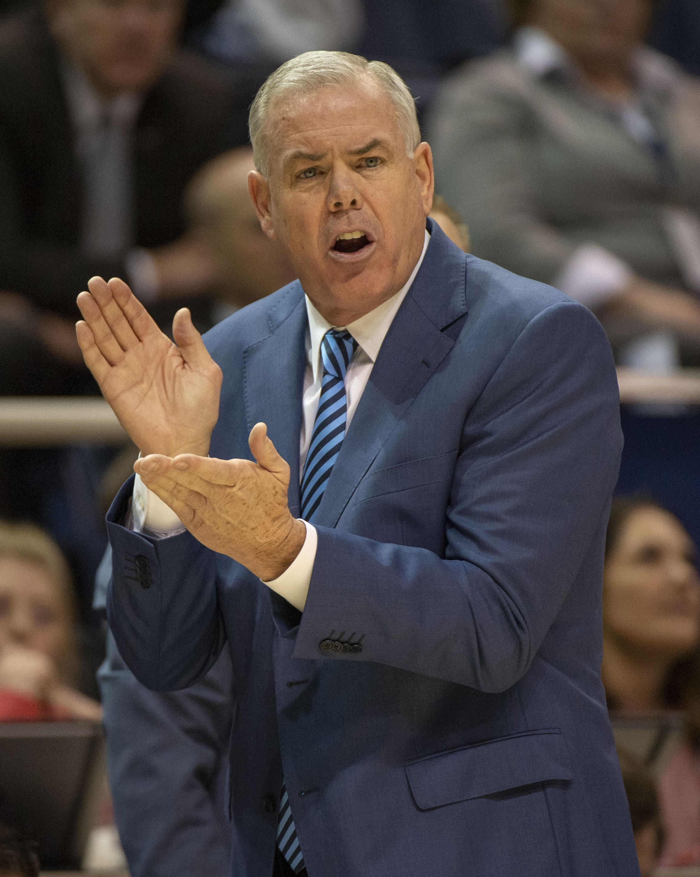 (Rick Egan | The Salt Lake Tribune) Brigham Young Cougars head coach Dave Rose encourages his team, in WCC basketball action at the Marriott Center, Thursday, February 21, 2018. 
