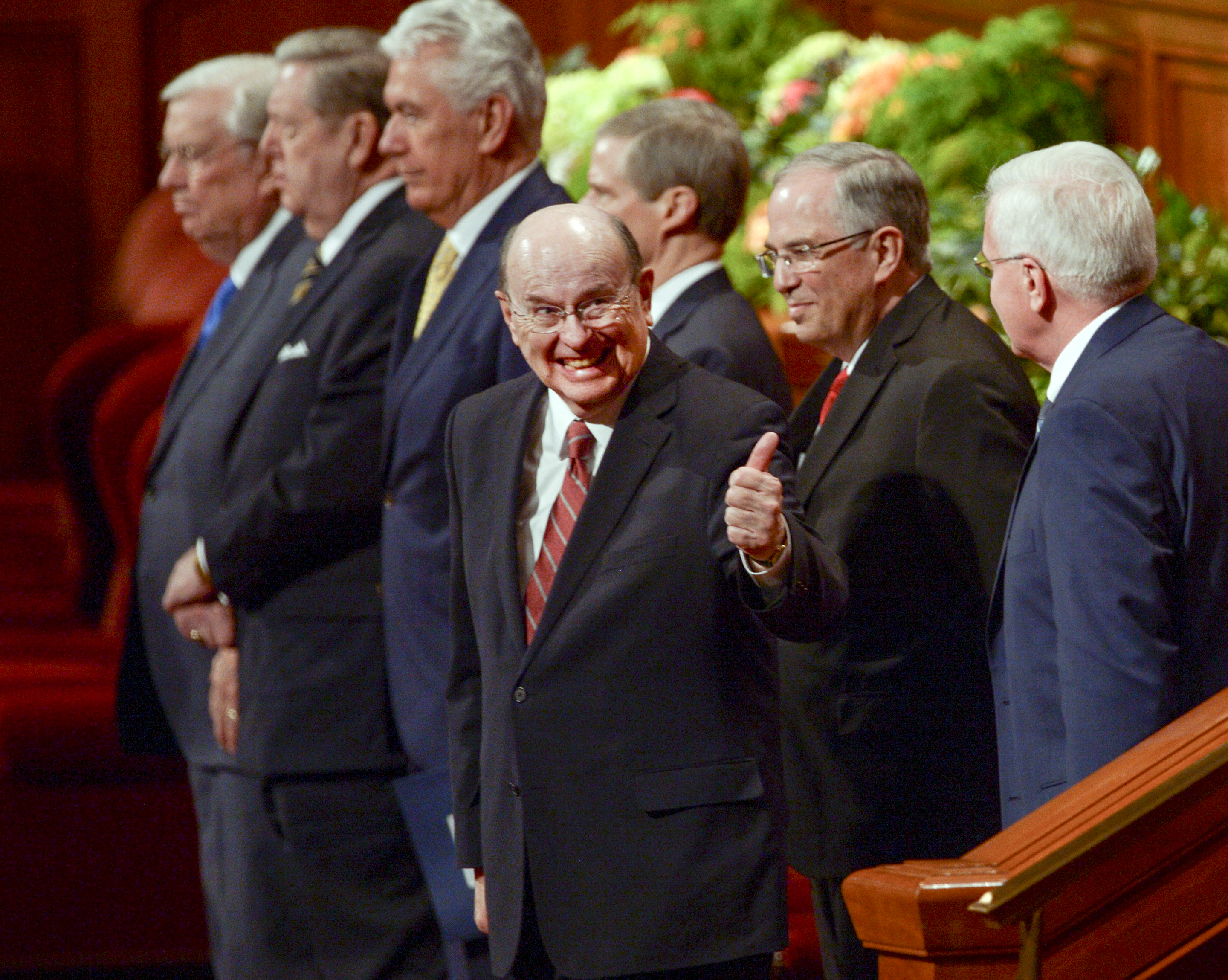 Leah Hogsten | The Salt Lake Tribune Elder Quentin L. Cook gives someone a thumbs up at the close of the morning session of the 189th Annual General Conference of The Church of Jesus Christ of Latter-day Saints, April 6, 2019 in Salt Lake City. 