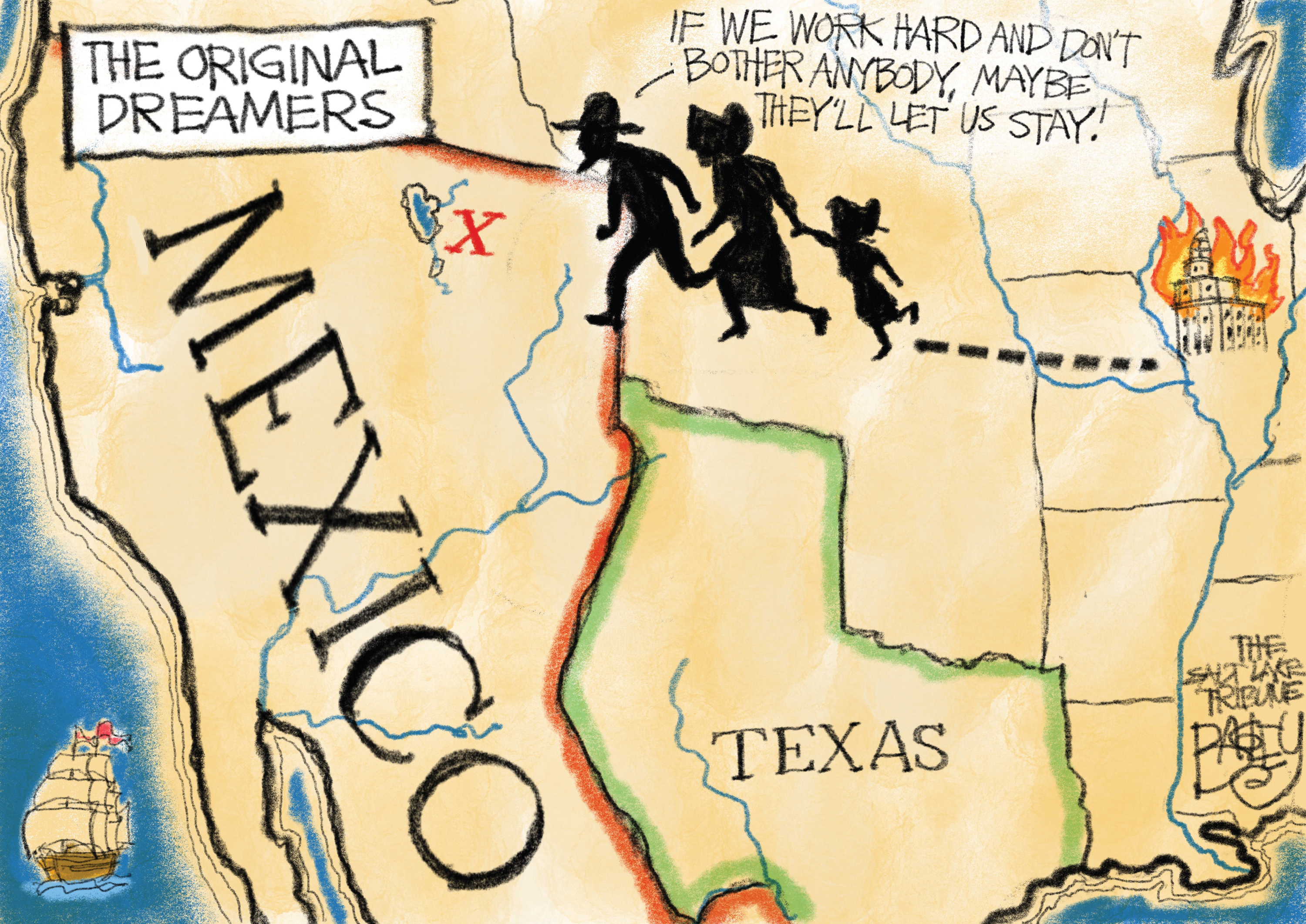 This Pat Bagley cartoon, titled “The Original Dreamers,” appears in the Salt Lake Tribune Sunday, Jan. 28, 2018