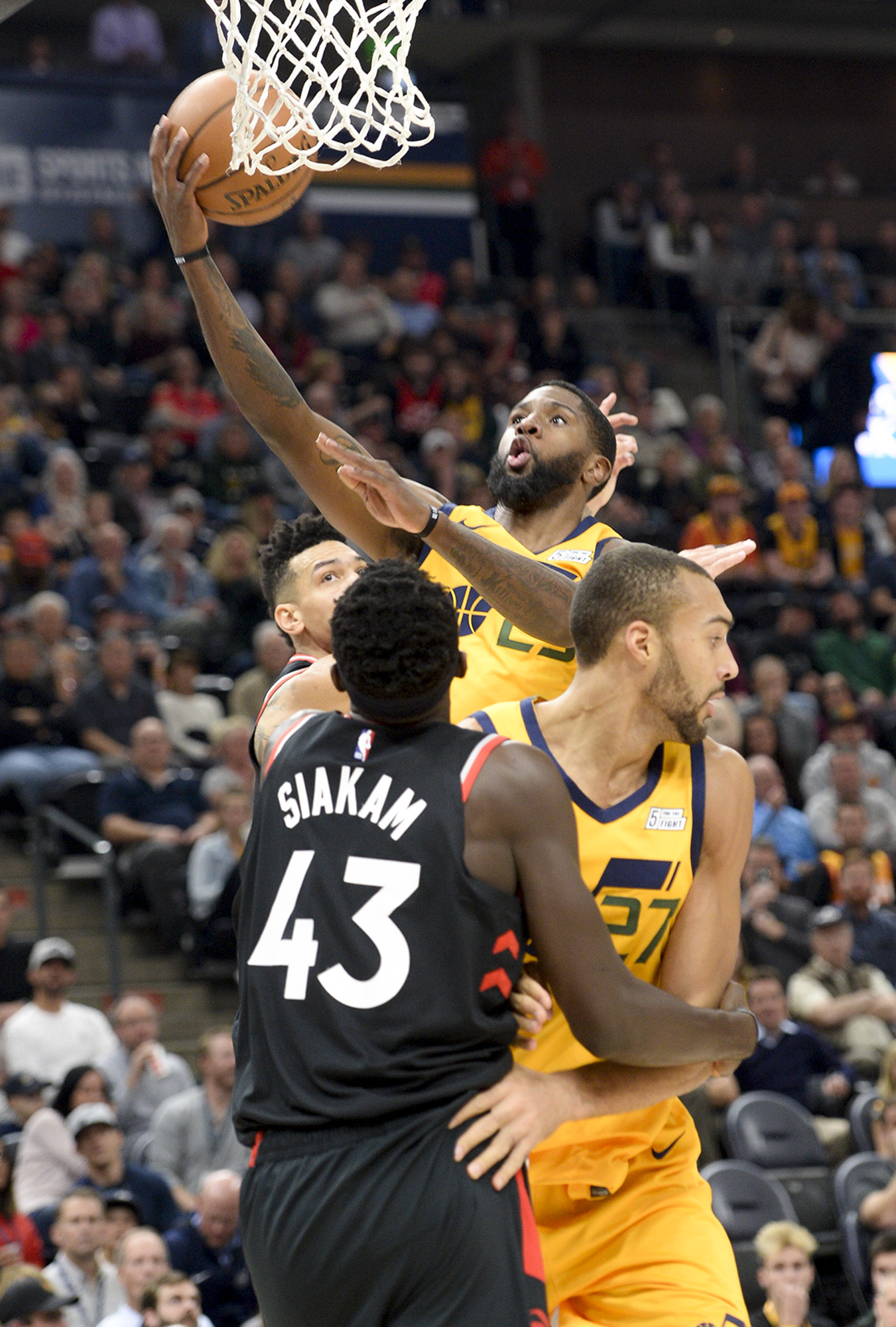 Leah Hogsten | The Salt Lake Tribune Utah Jazz forward Royce O'Neale (23) for two as the Utah Jazz host the Toronto Raptors, Monday, Nov. 5, 2018 at Vivant Smart Home Arena.