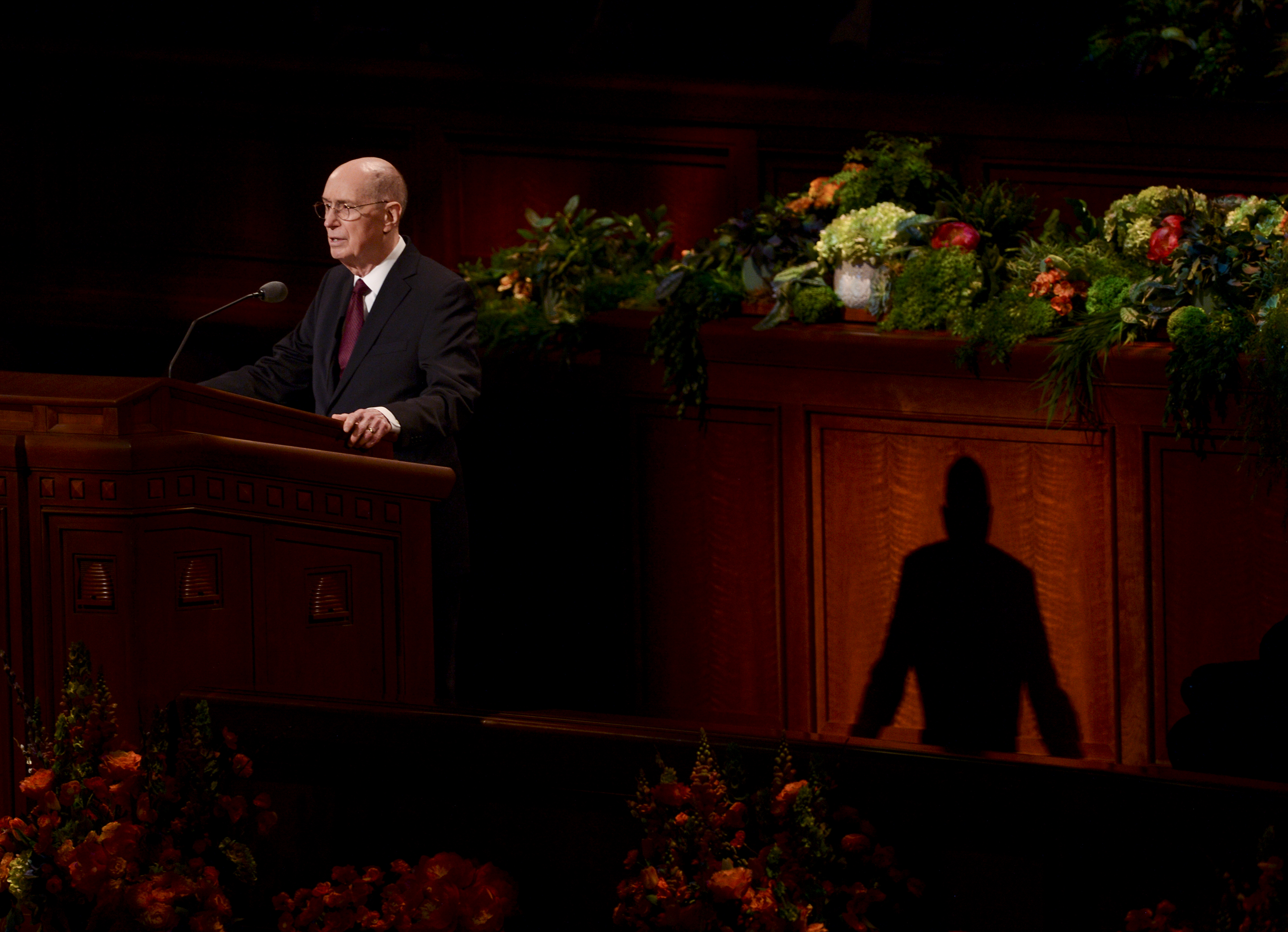 (Leah Hogsten | The Salt Lake Tribune) President Henry B. Eyring addresses church members during 189th Annual General Conference of The Church of Jesus Christ of Latter-day Saints, April 6, 2019 in Salt Lake City.