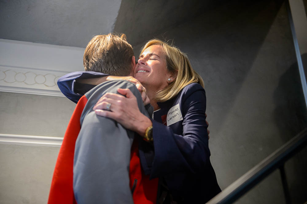 (Trent Nelson | The Salt Lake Tribune) Stephenie Larsen embraces Trevor Johnson as Encircle: LGBTQ+ Family and Youth Resource Center opens its second location in Salt Lake City on Friday February 8, 2019. Larsen is the founder of Encircle.