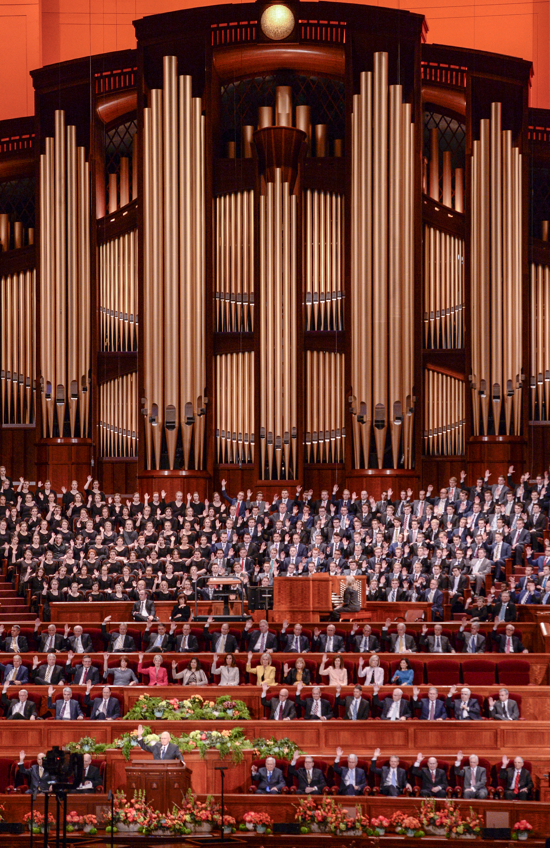 Leah Hogsten | The Salt Lake Tribune Members give their sustaining votes for new leadership during 189th Annual General Conference of The Church of Jesus Christ of Latter-day Saints, April 6, 2019 in Salt Lake City. Ten new general authority Seventies were named, including Peter M. Johnson, an African American born in New York, Benjamin M. Z. Tai, who was born in Hong Kong, and four leaders who were born in Latin America. during 189th Annual General Conference of The Church of Jesus Christ of Latter-day Saints, April 6, 2019 in Salt Lake City. 