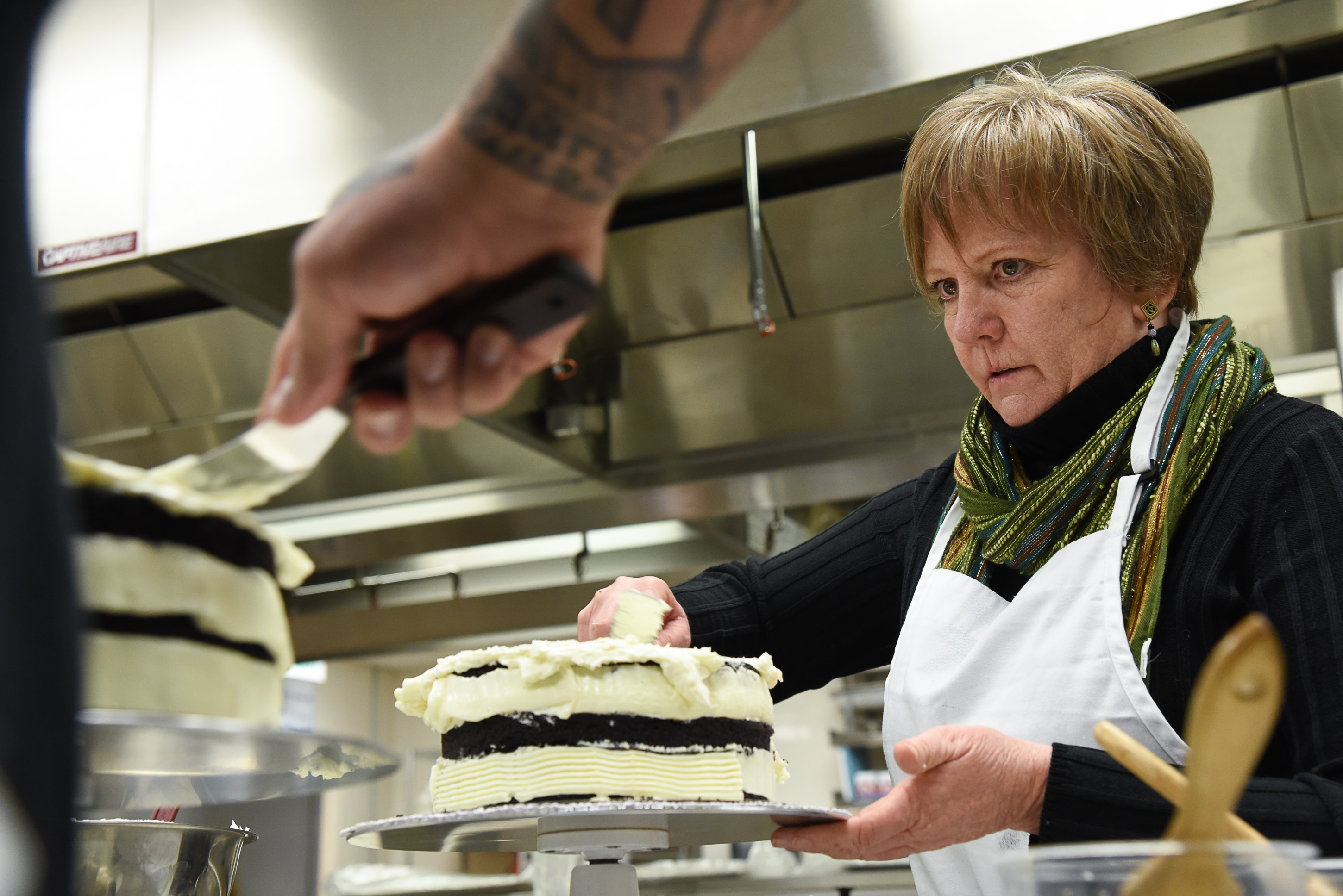 (Francisco Kjolseth | The Salt Lake Tribune) Learning a new craft, actress Betsy West prepares for an upcoming role of a Southern Baptist bakery owner in North Carolina faced with a request to bake a cake for a gay couple getting married for Salt Lake Acting Company's production of "The Cake." A self admitted baking novice, West, in search of better authenticity in portraying her role received a one-on-one lesson from the chef's at Flourish.