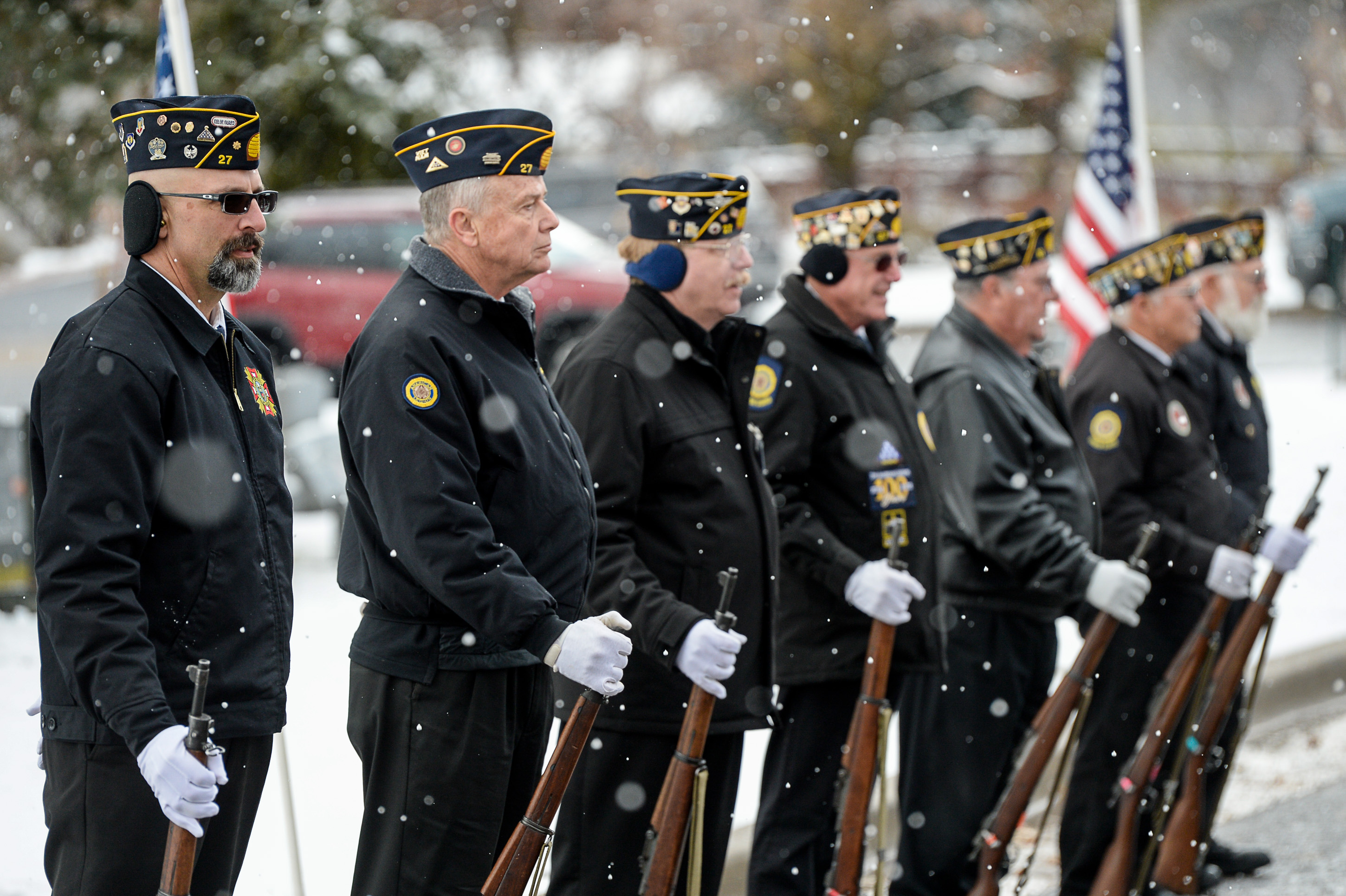 (Francisco Kjolseth | The Salt Lake Tribune) Members of the American Legion, Farmington, Post 27, honor former congressman Jim Hansen at the Farmington City Cemetery before a gun salute, Saturday, Nov. 24, 2018. .