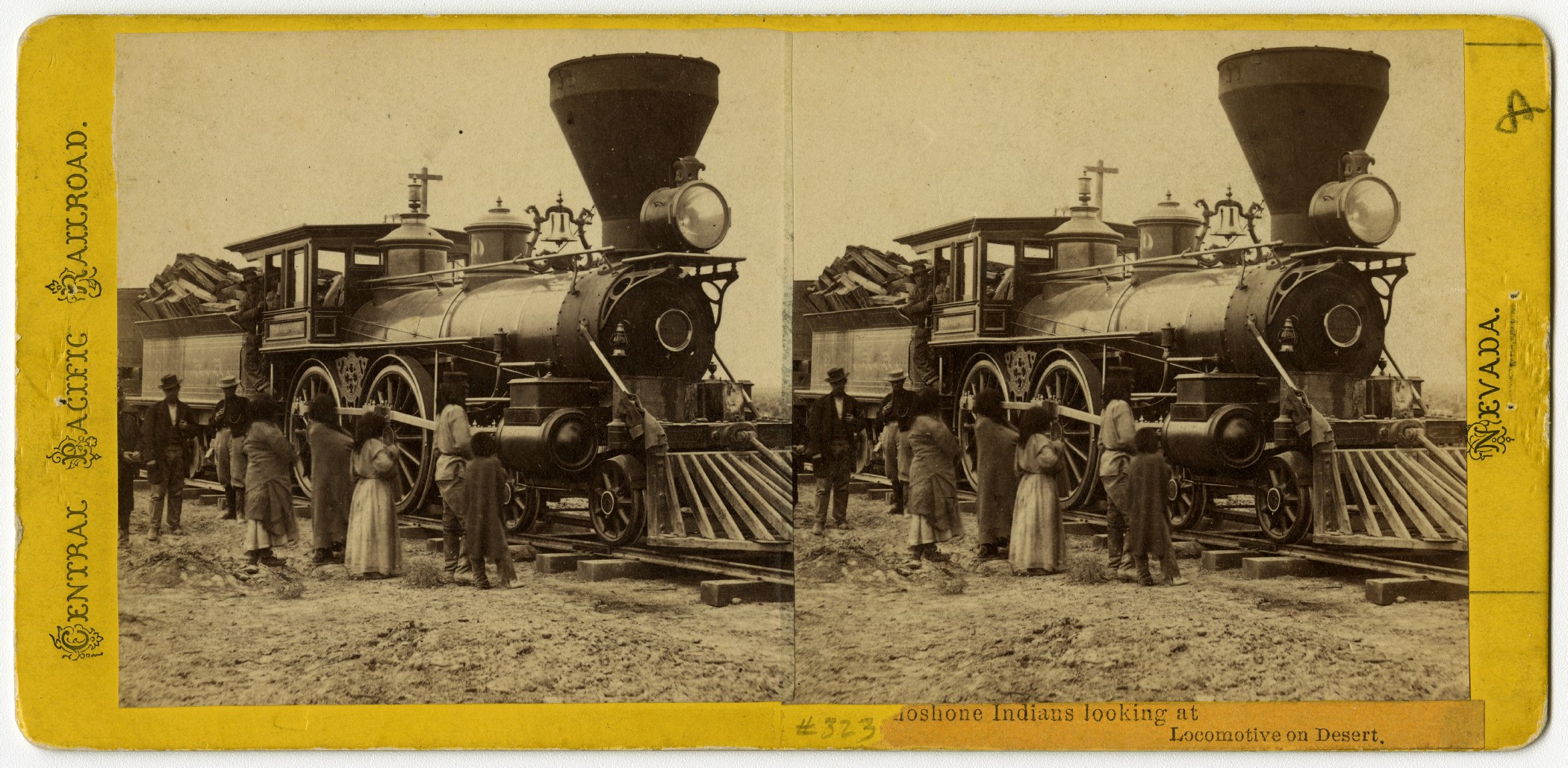 (Photo courtesy Union Pacific Railroad) Alfred A. Hart's 1868 photo “Shoshone Indians Looking at Locomotives on Desert” is currently on display at the Utah Museum of Fine Arts.