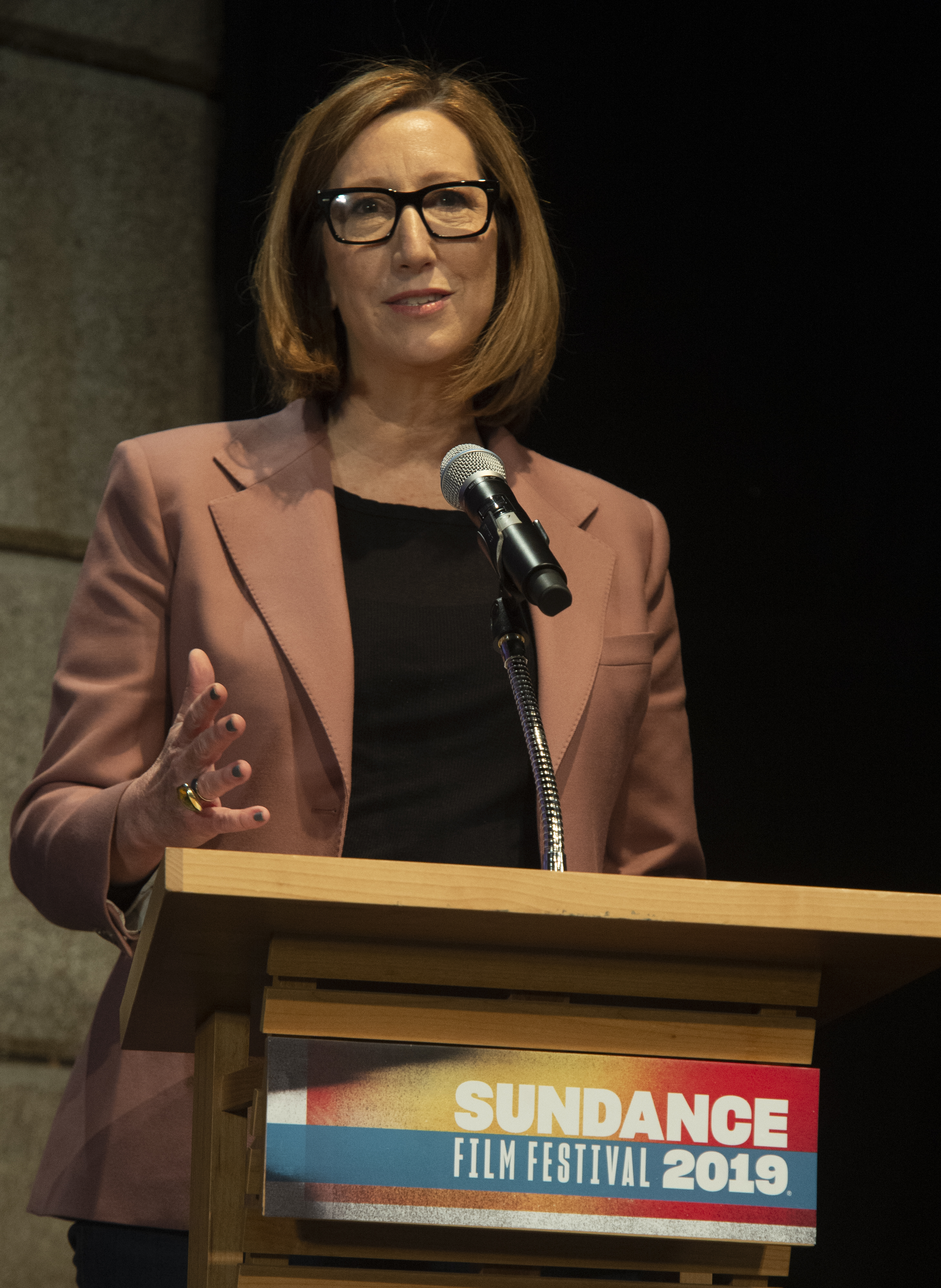 (Rick Egan | The Salt Lake Tribune) Keri Putnam, Executive Director of the Sundance Institute says a few words at the opening news conference for the 2019 Sundance Film Festival at the Egyptian Theatre in Park CIty, Thursday, Jan. 24, 2019. 