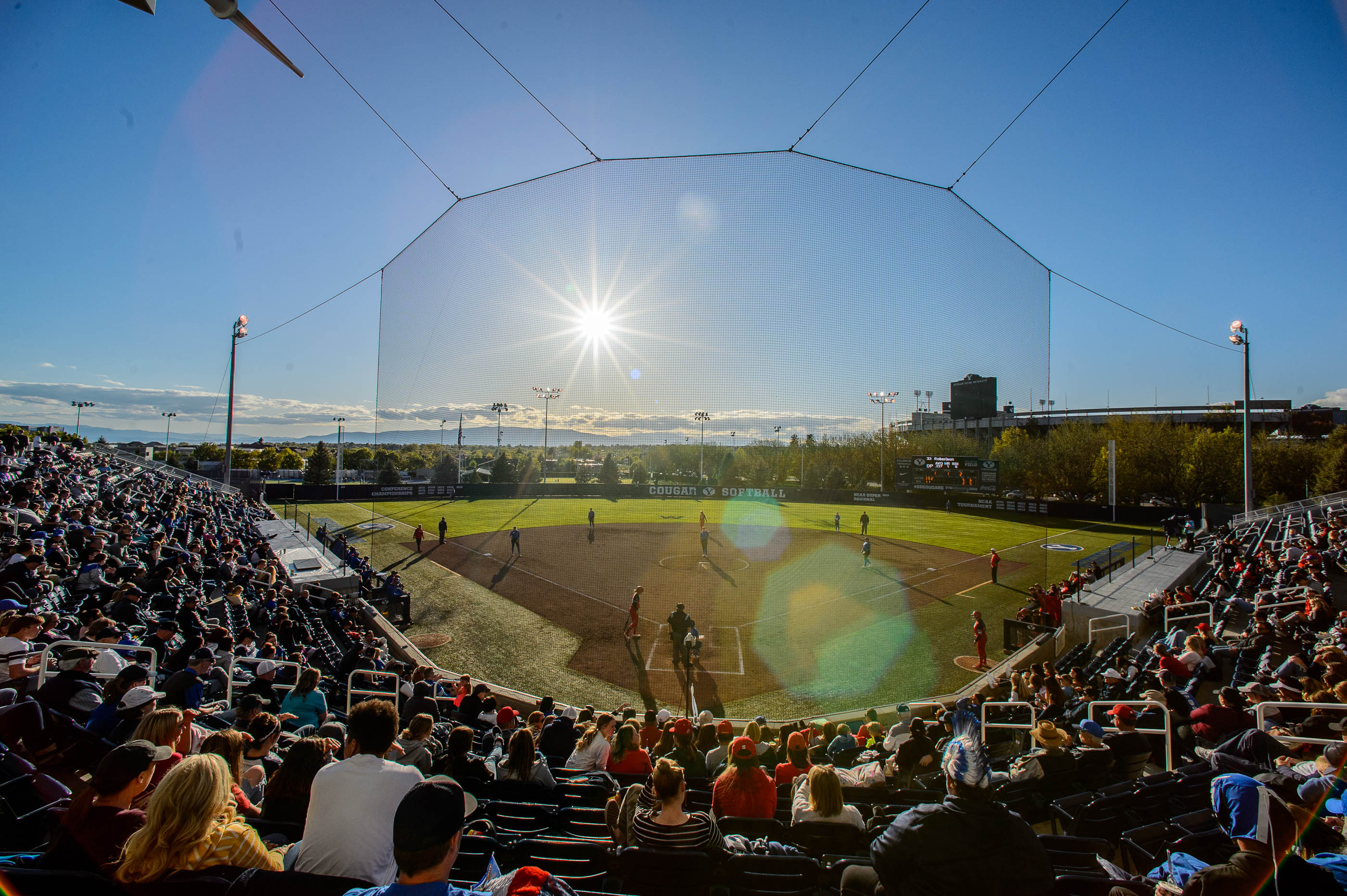(Trent Nelson | The Salt Lake Tribune) The sun gets low as BYU hosts the University of Utah, NCAA softball in Provo on Wednesday May 1, 2019.